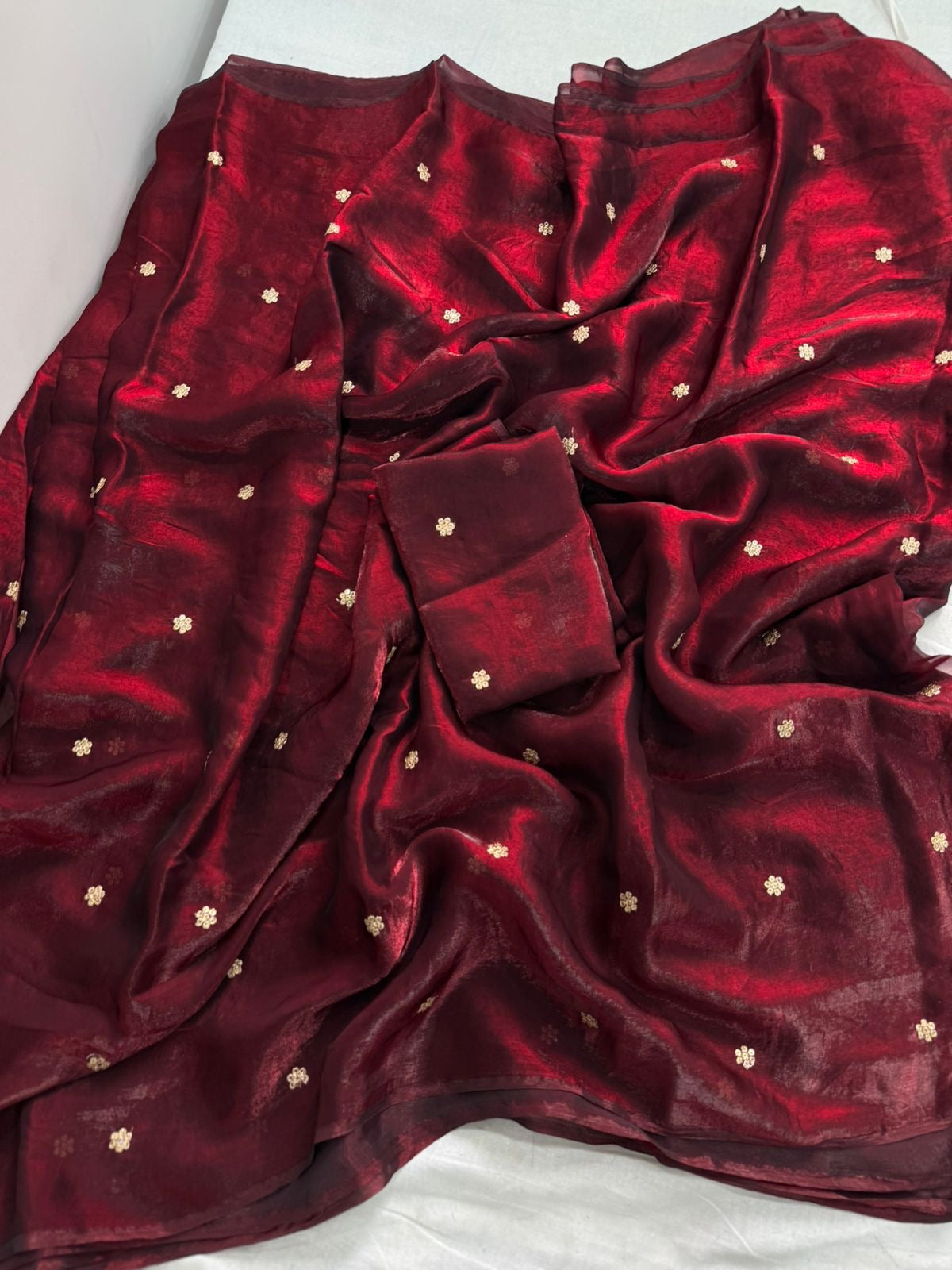 Soft Silk Saree with All-Over Embroidery