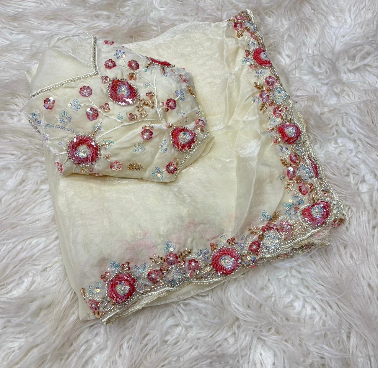 Soft shiny organza silk saree