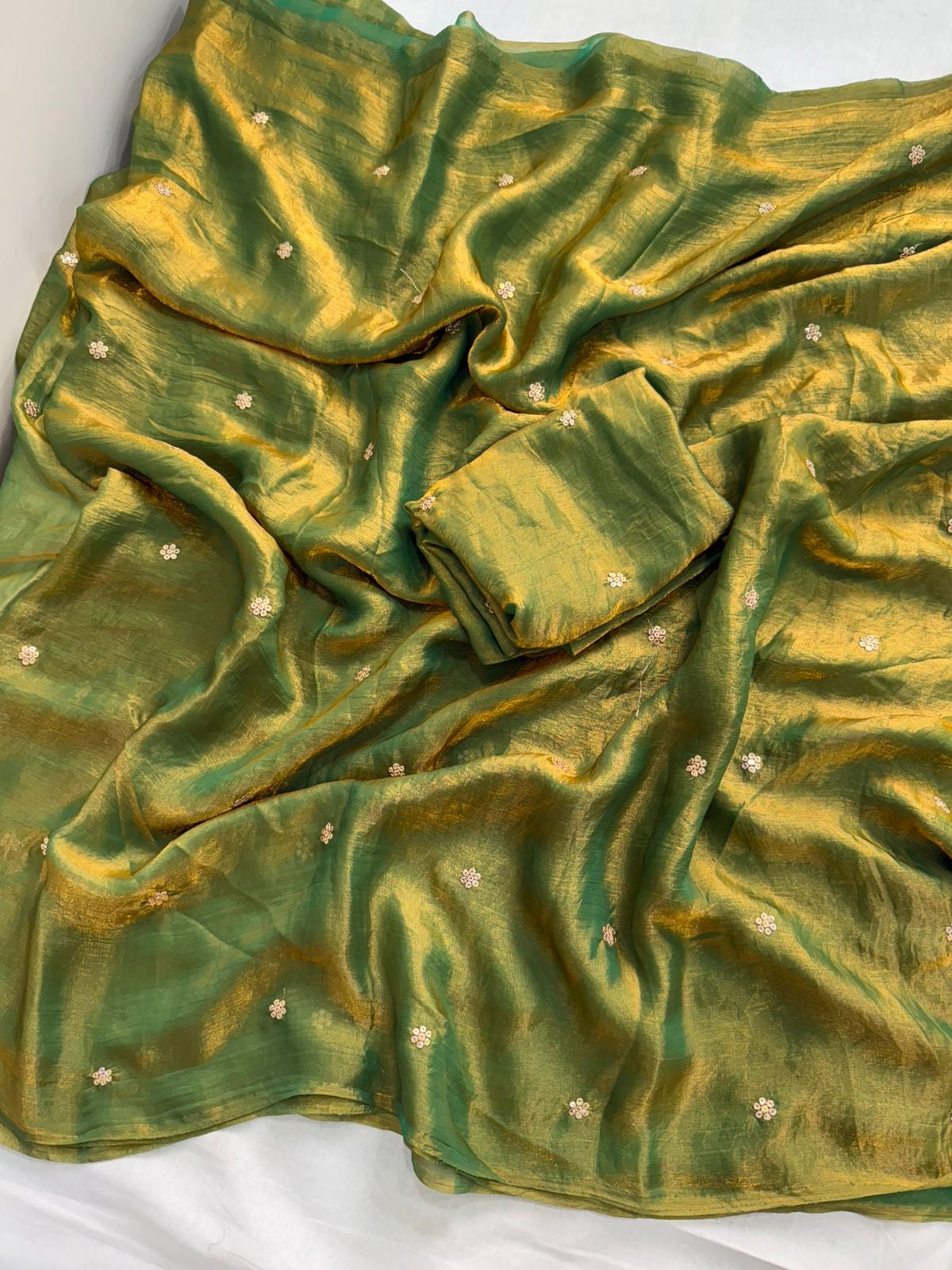 Soft Silk Saree with All-Over Embroidery