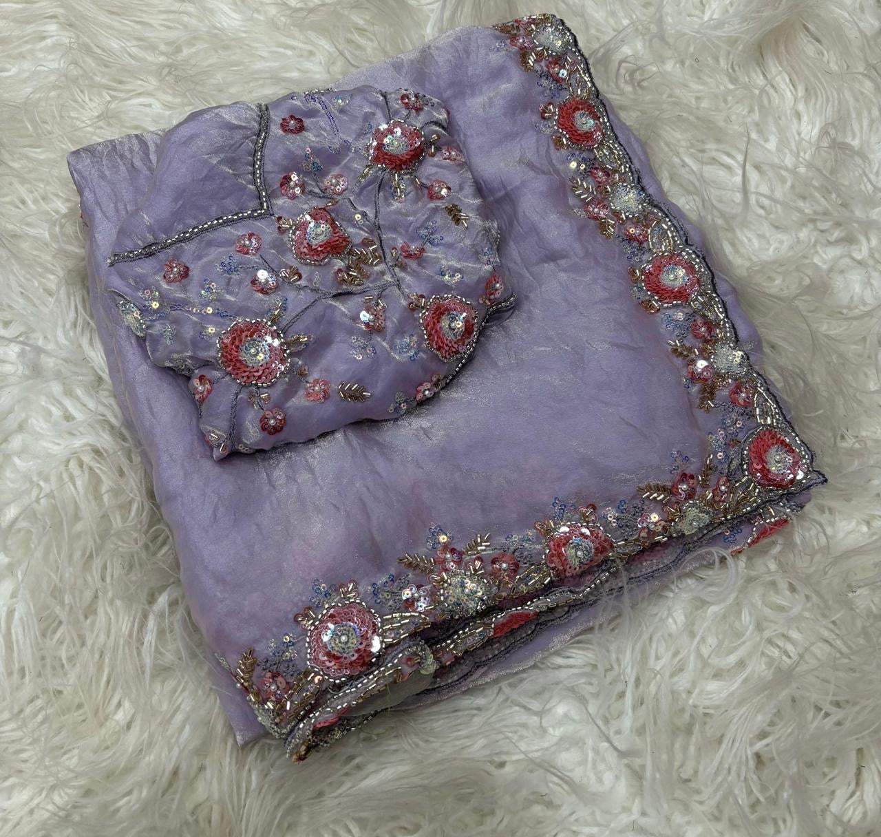 Soft shiny organza silk saree