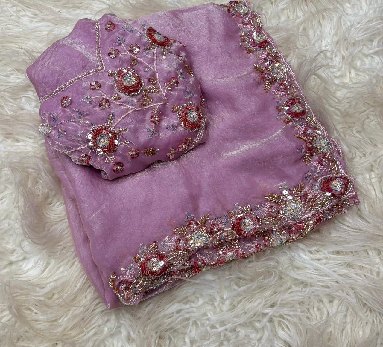 Soft shiny organza silk saree