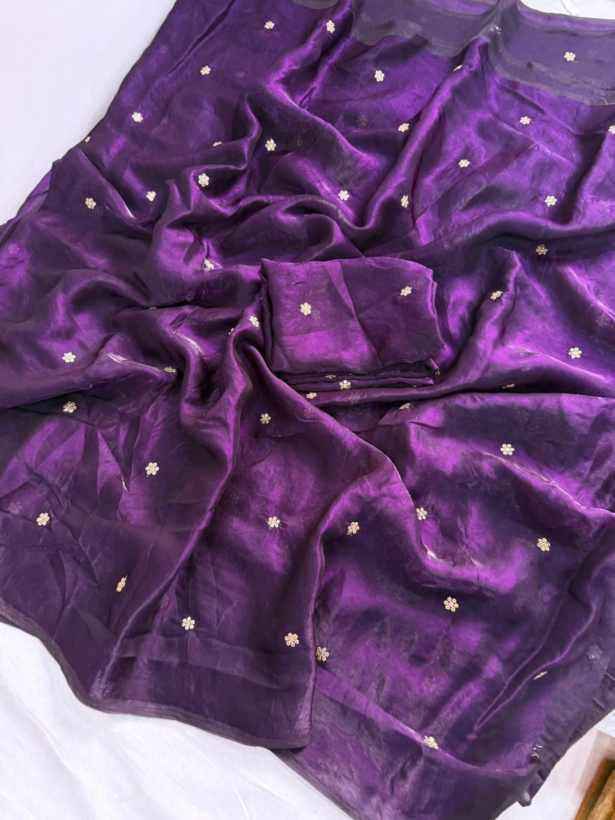 Soft Silk Saree with All-Over Embroidery