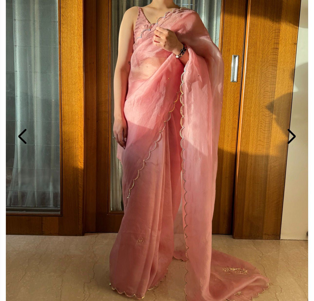 Blush Pink Shimmer Organza Saree