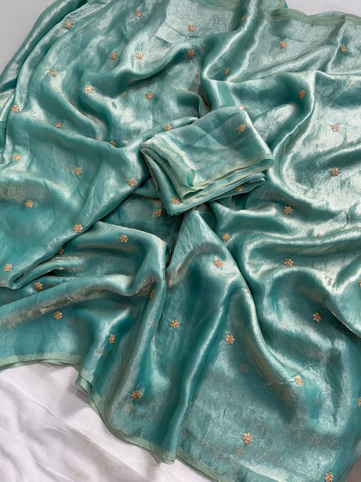 Soft Silk Saree with All-Over Embroidery
