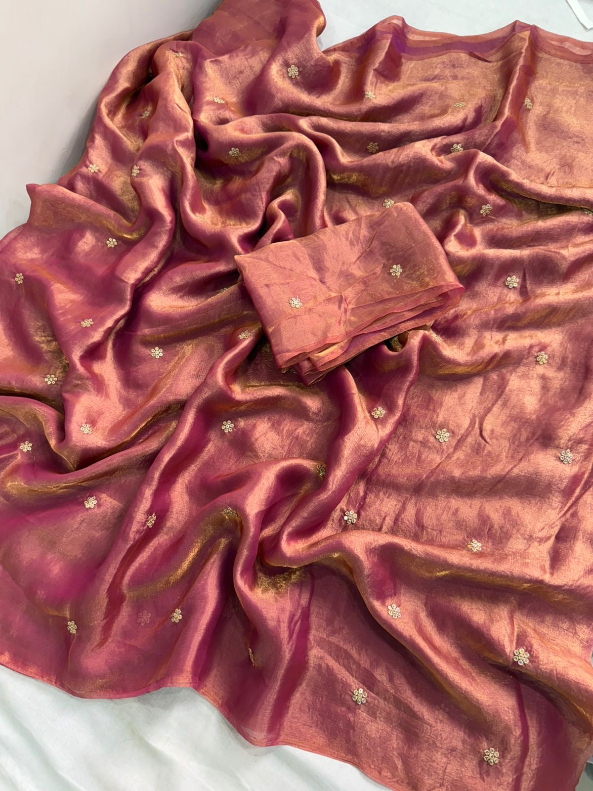 Soft Silk Saree with All-Over Embroidery
