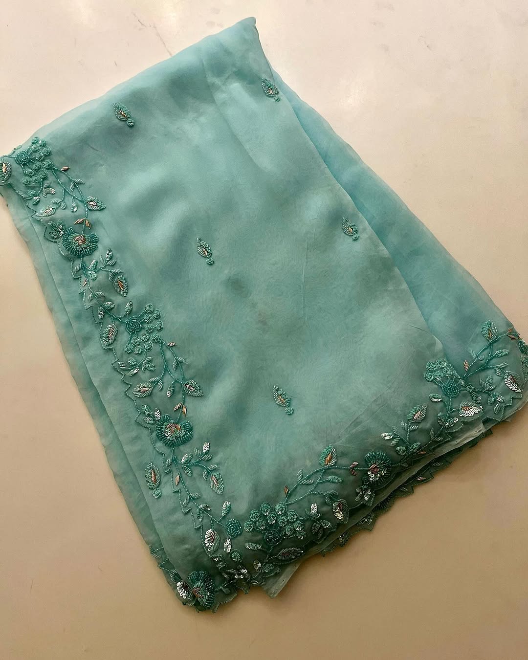 Cutdana work Organza Saree