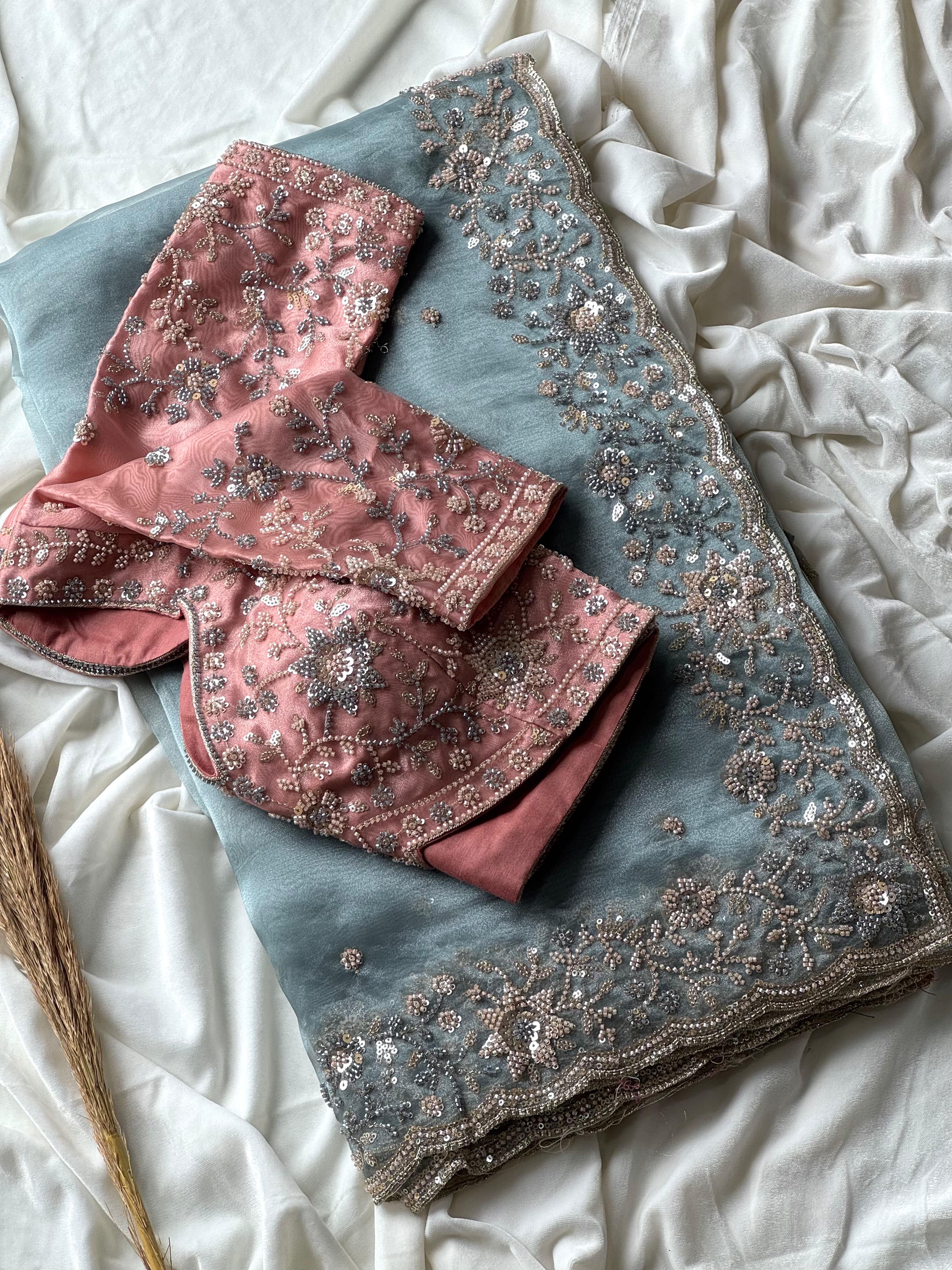 Ice blue designer saree