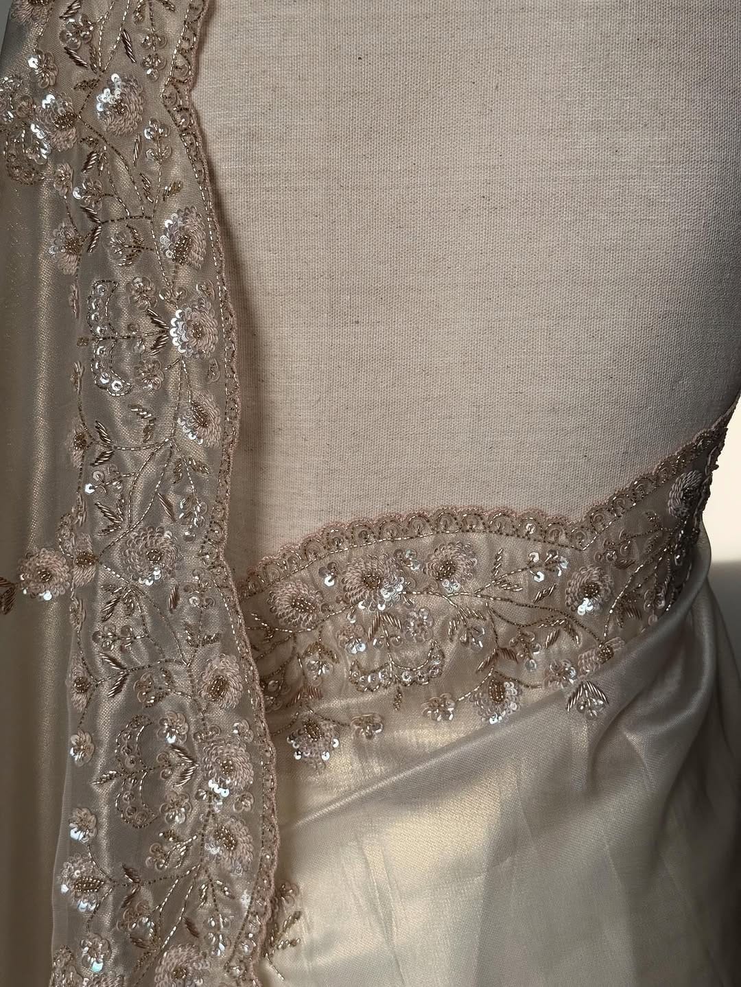 Cutdana work tissue organza saree