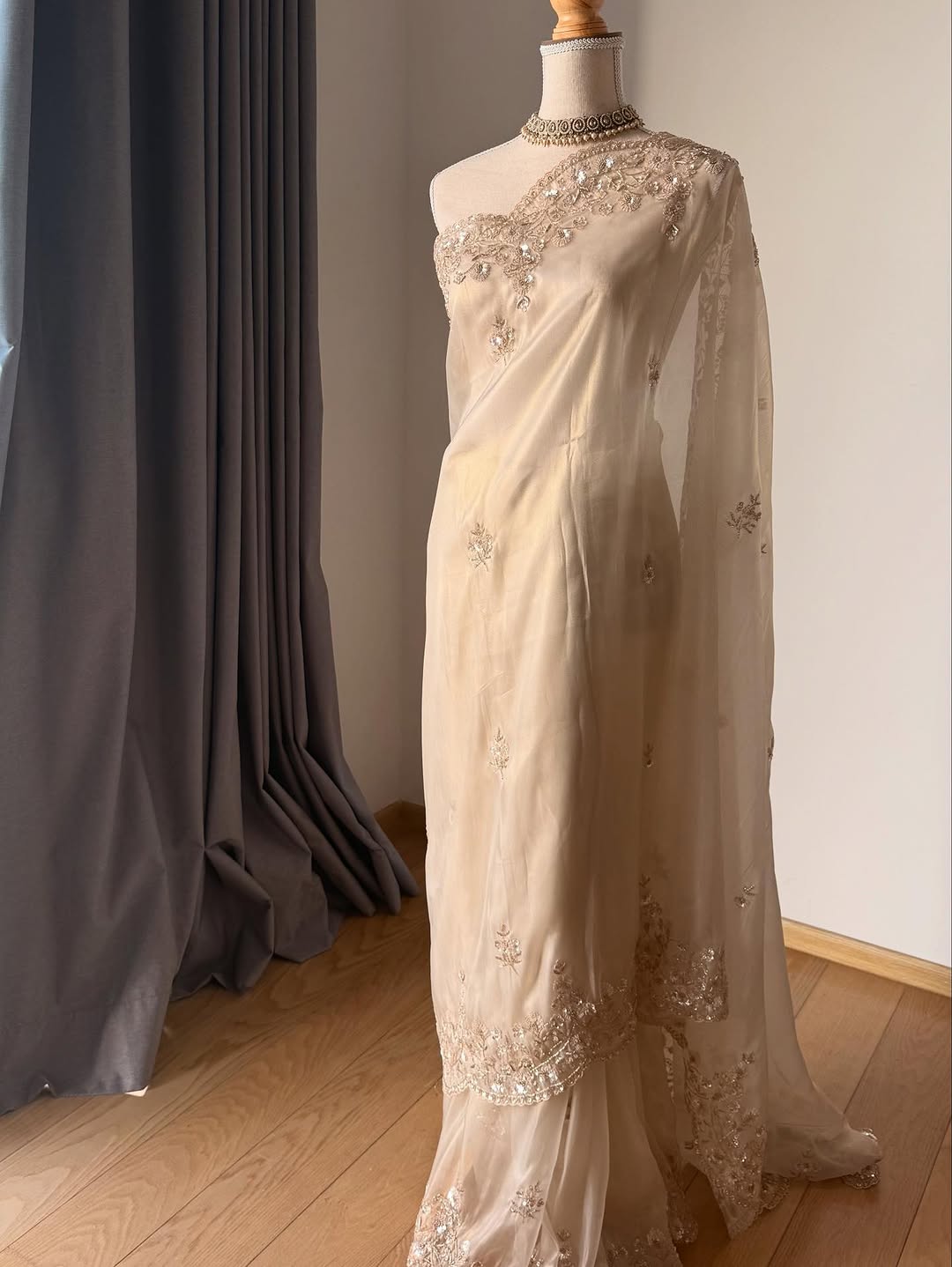 Cutdana work tissue organza saree
