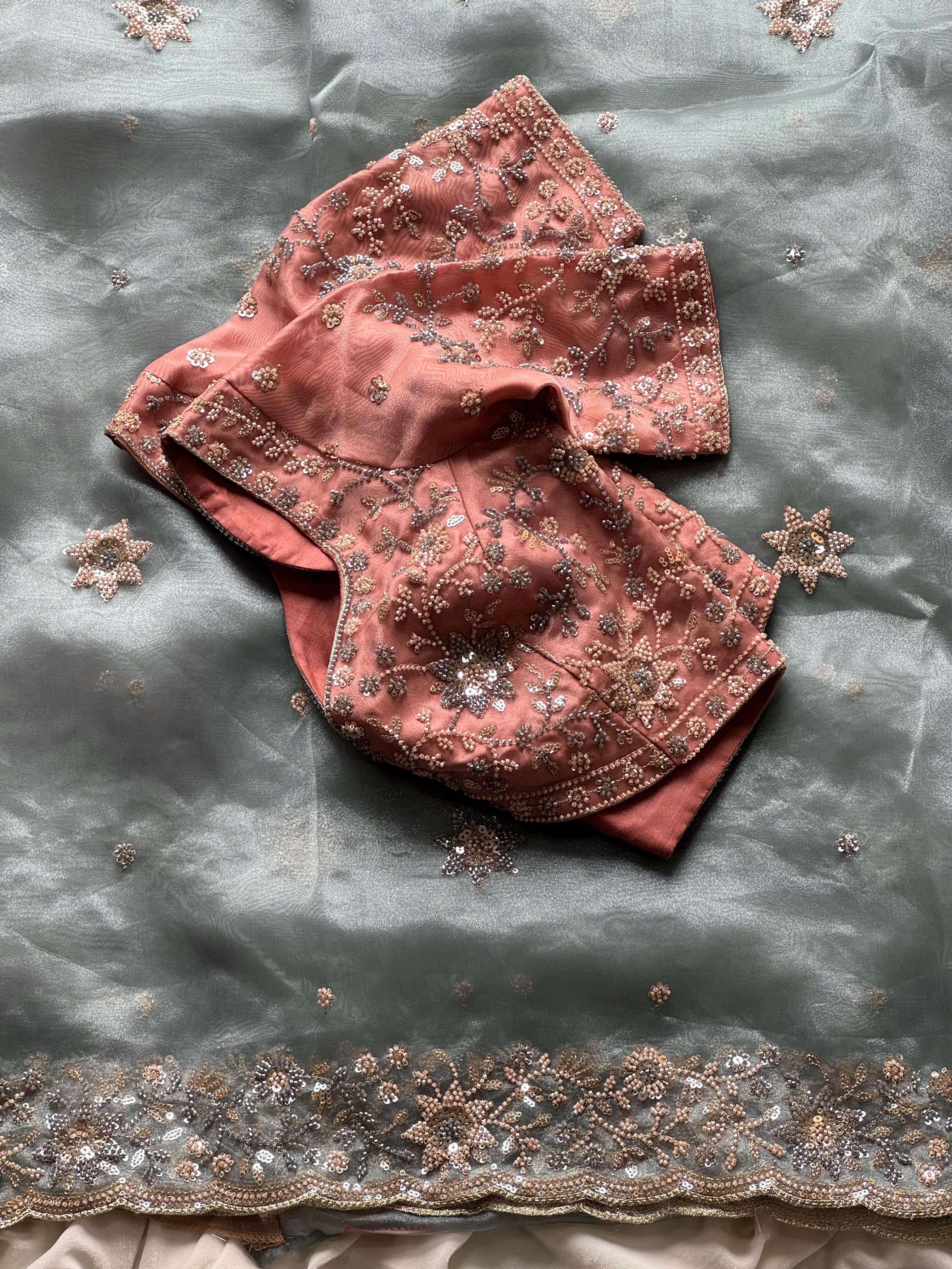 Ice blue designer saree