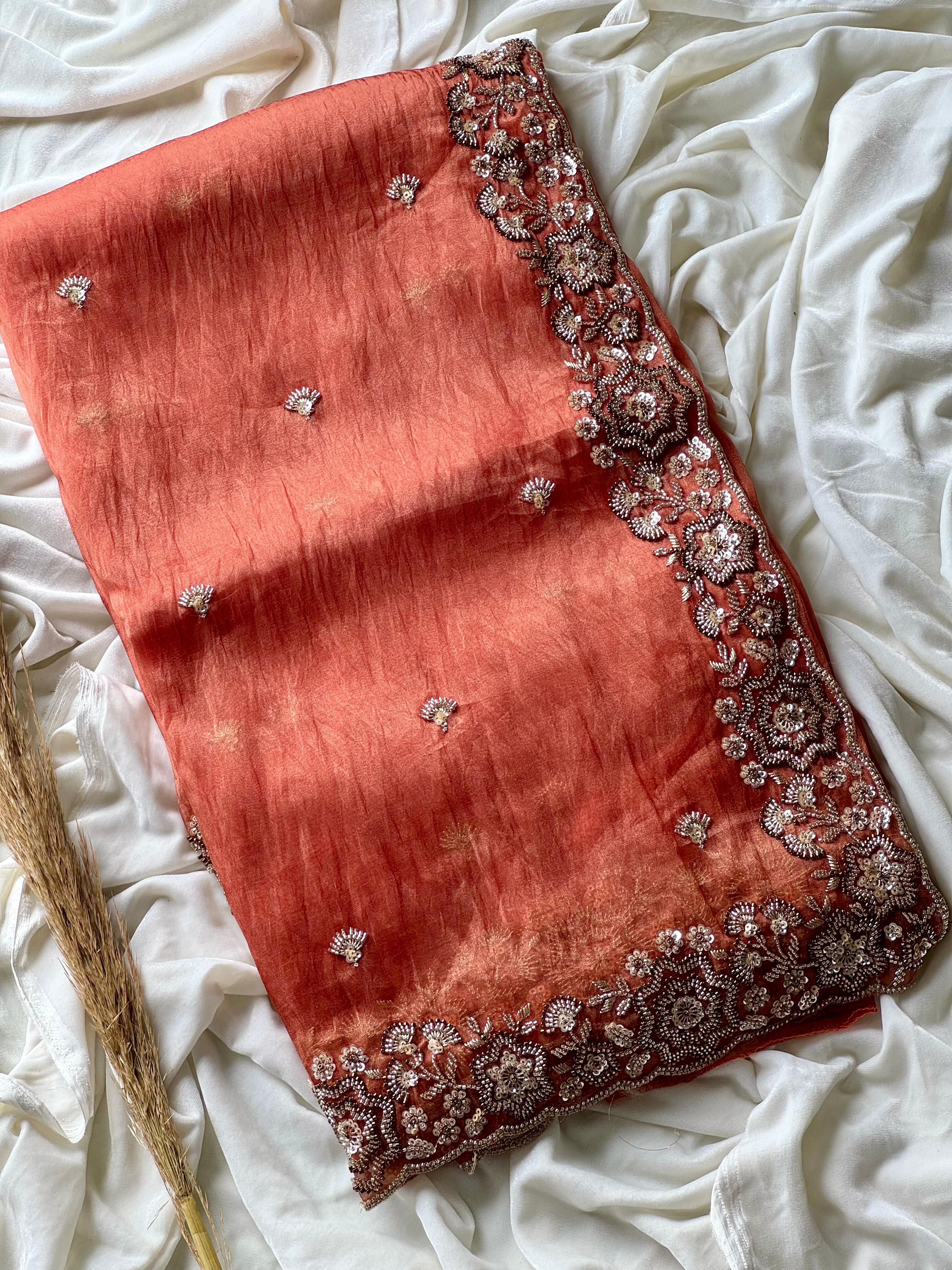Rust orange designer saree
