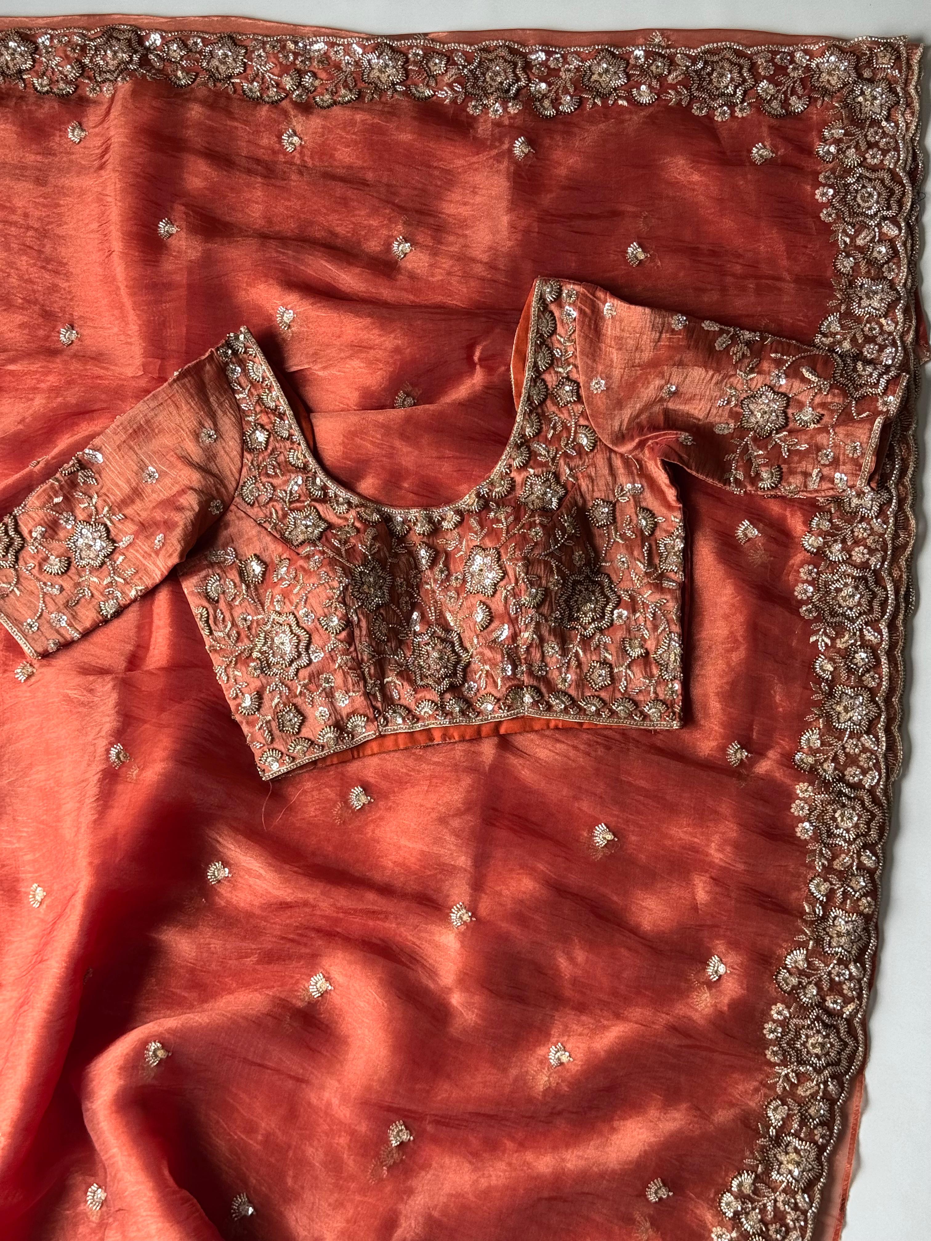 Rust orange designer saree