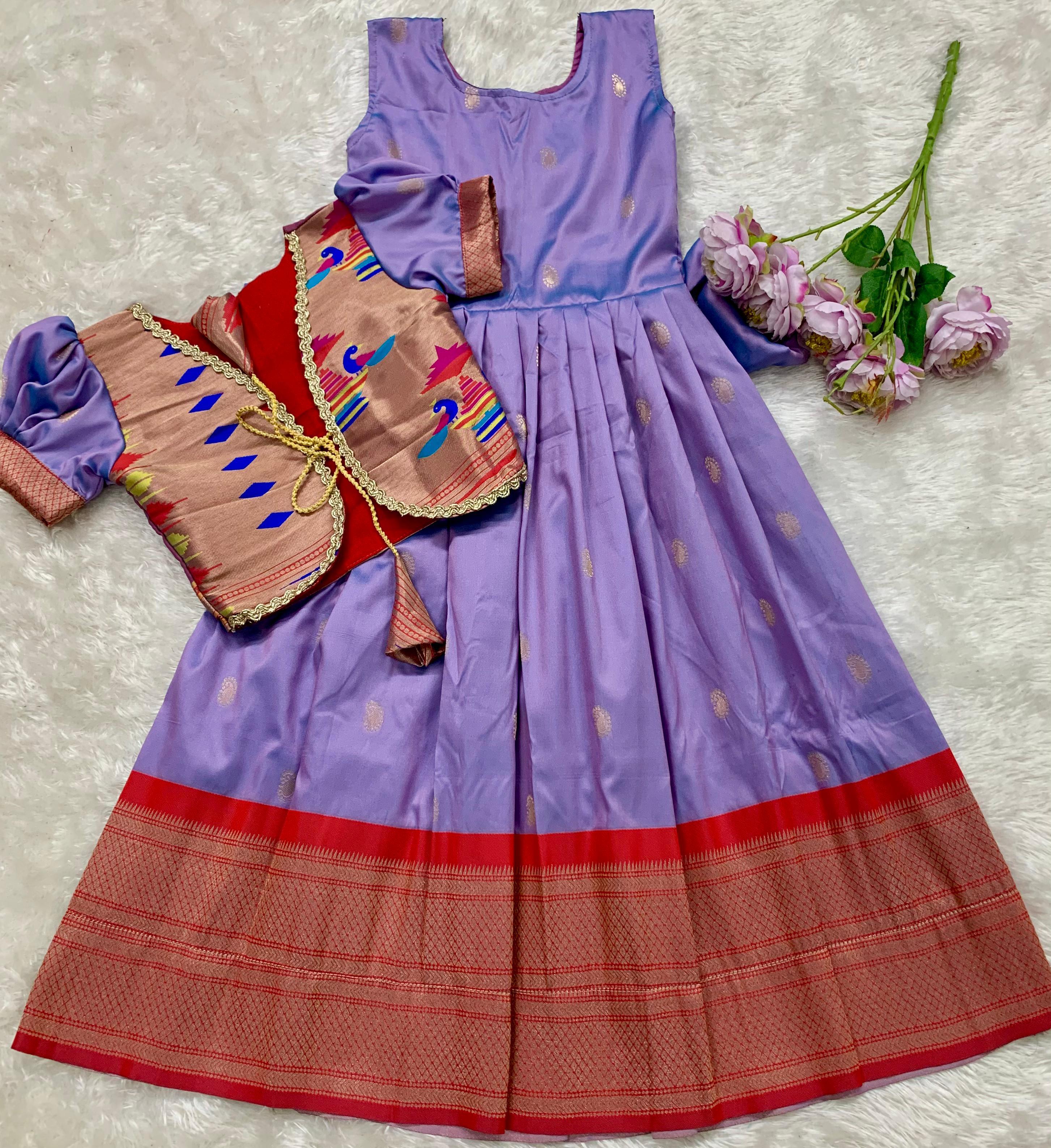 Paithani Gown With Coat For Kids