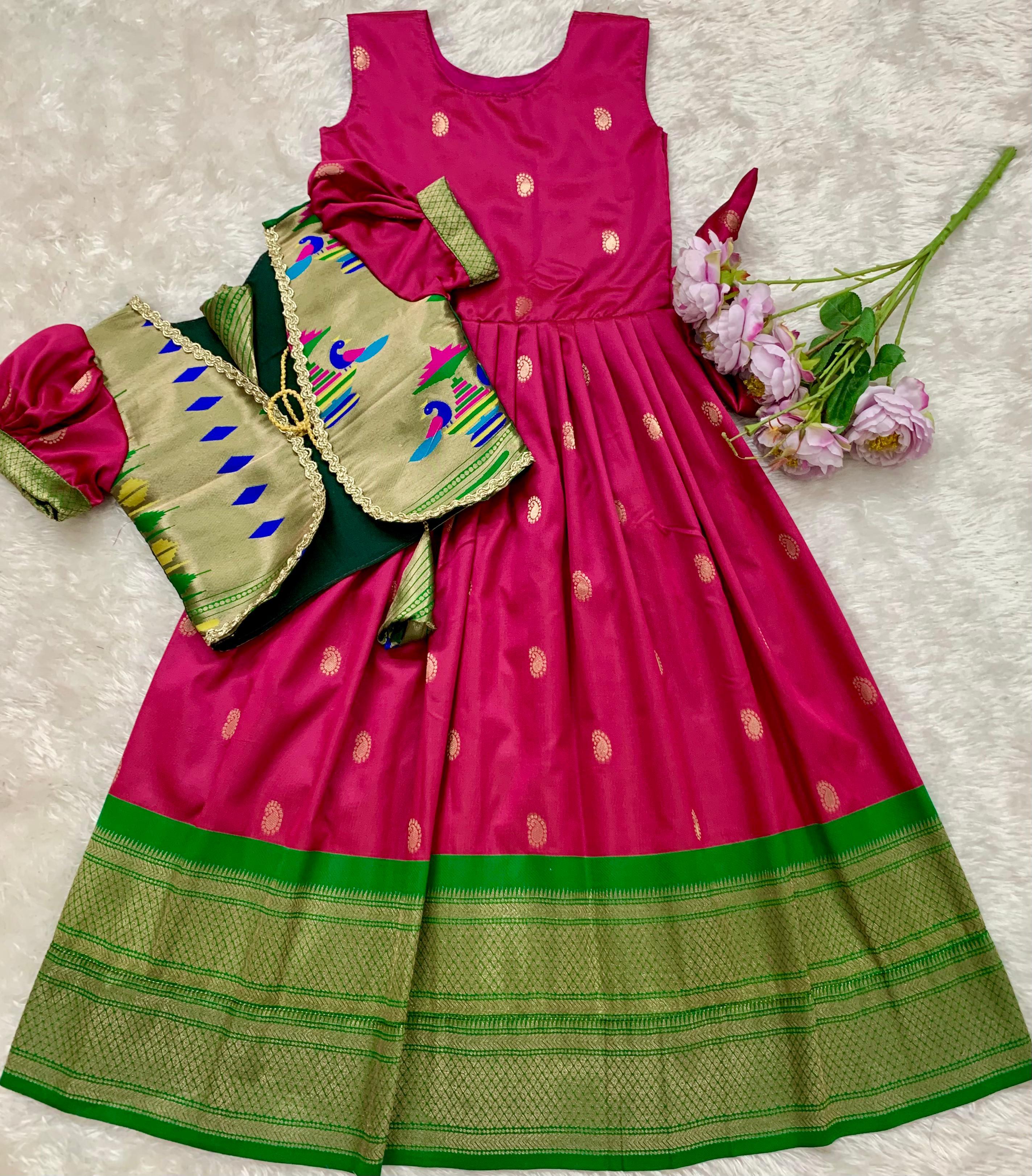 Paithani Gown With Coat For Kids