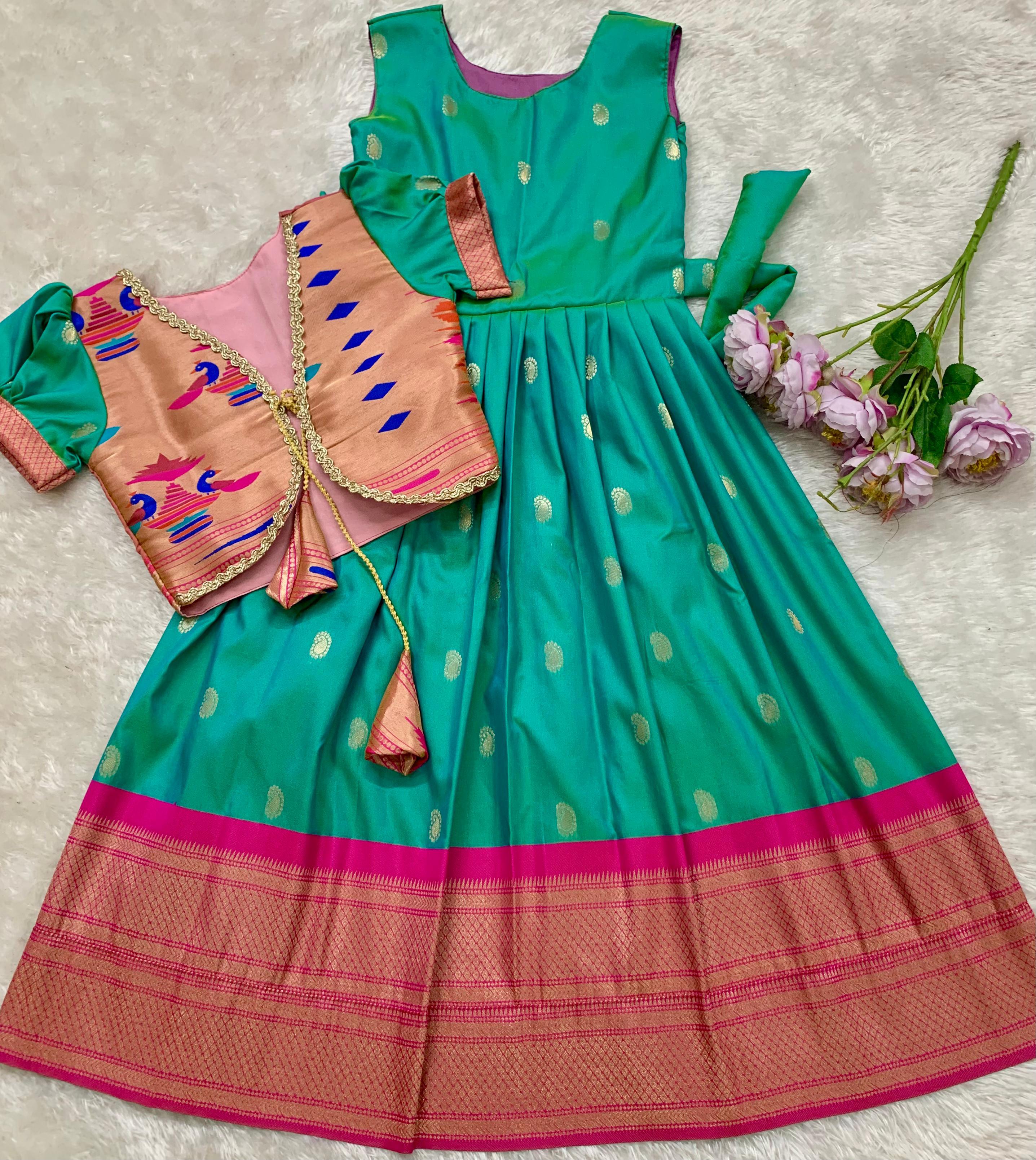Paithani Gown With Coat For Kids