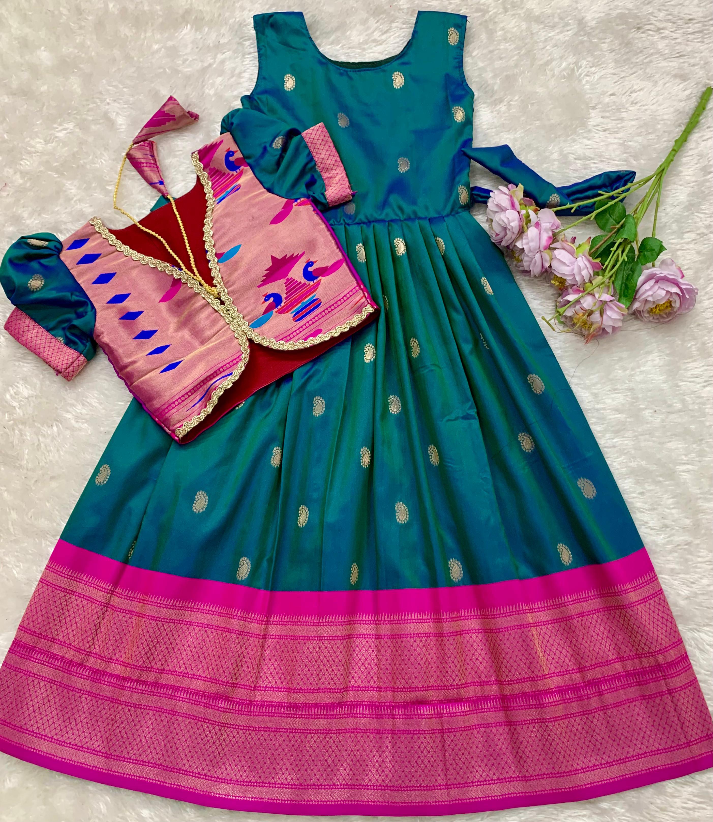 Paithani Gown With Coat For Kids