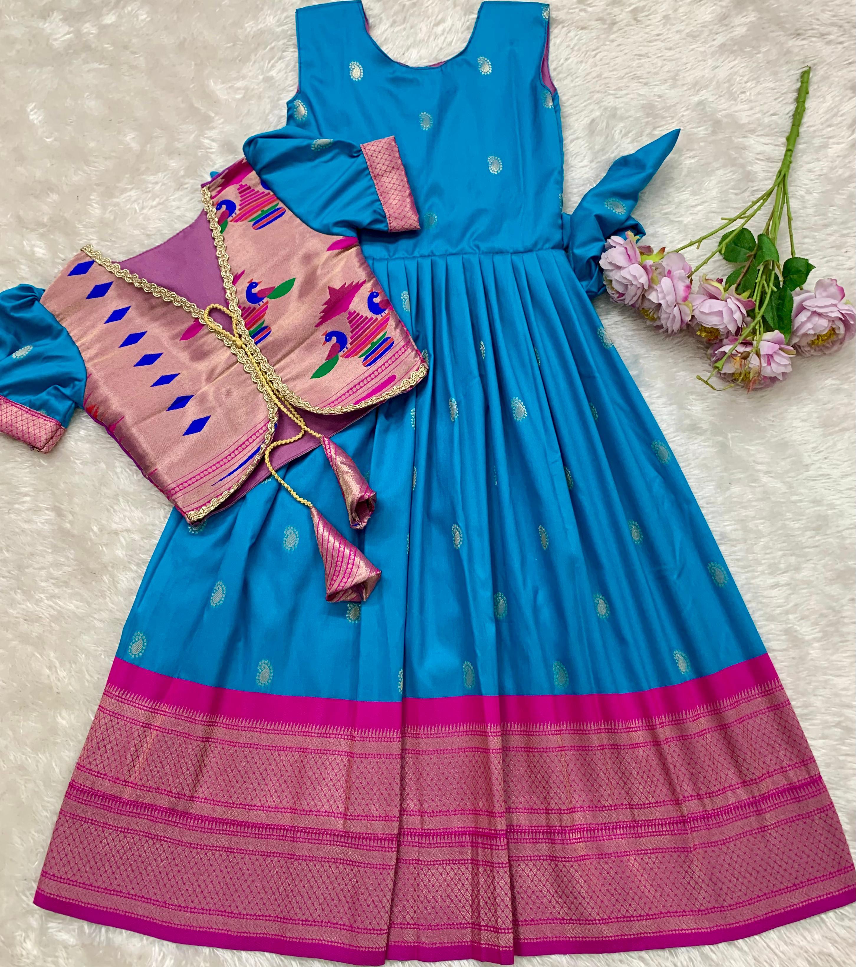 Paithani Gown With Coat For Kids