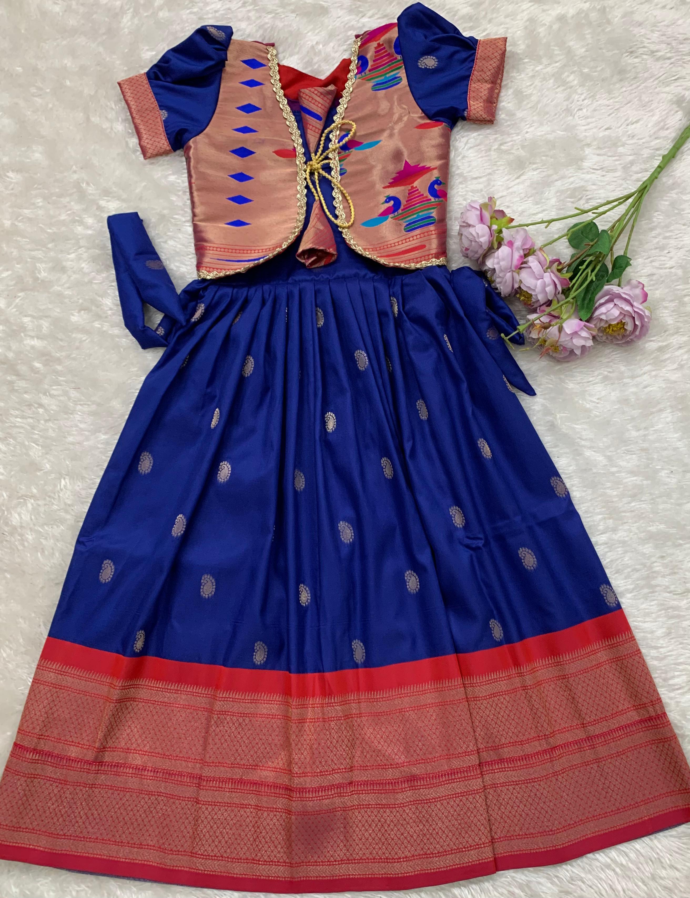 Paithani Gown With Coat For Kids