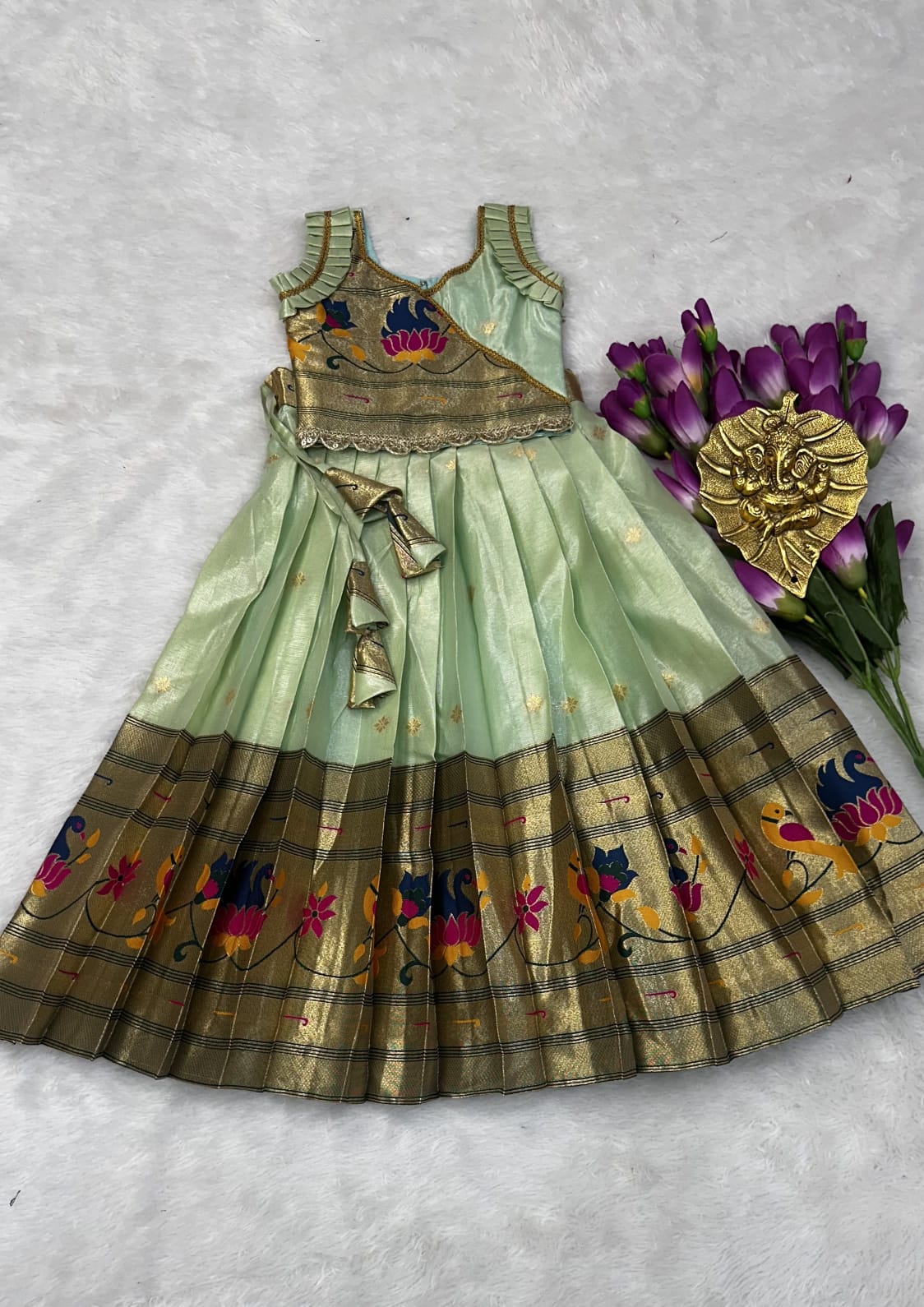 Kids Paithani Zari Lehenga Set