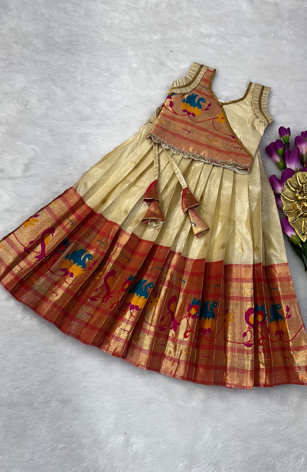Kids Paithani Zari Lehenga Set
