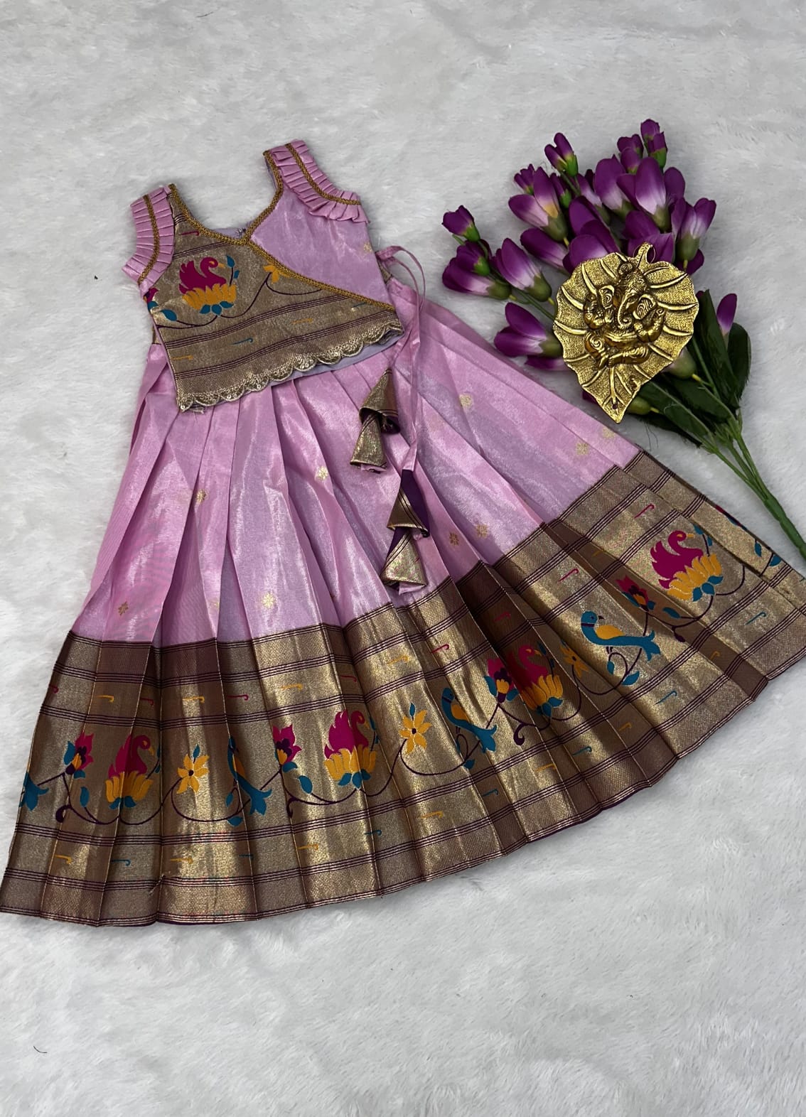 Kids Paithani Zari Lehenga Set