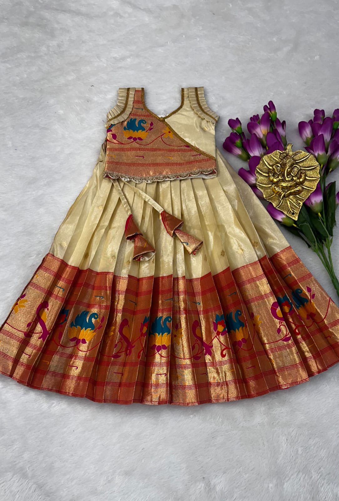 Kids Paithani Zari Lehenga Set