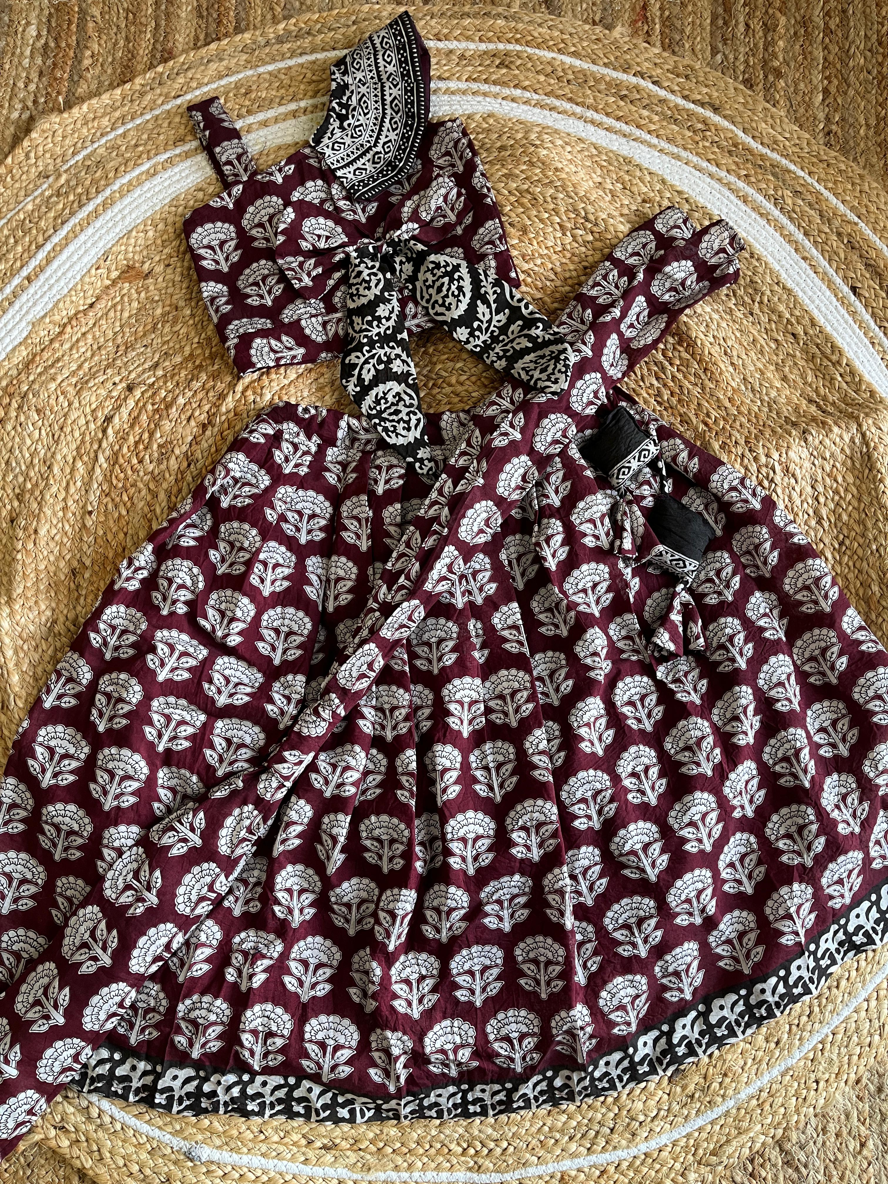 Mini Maroon Blossom Lehenga Set