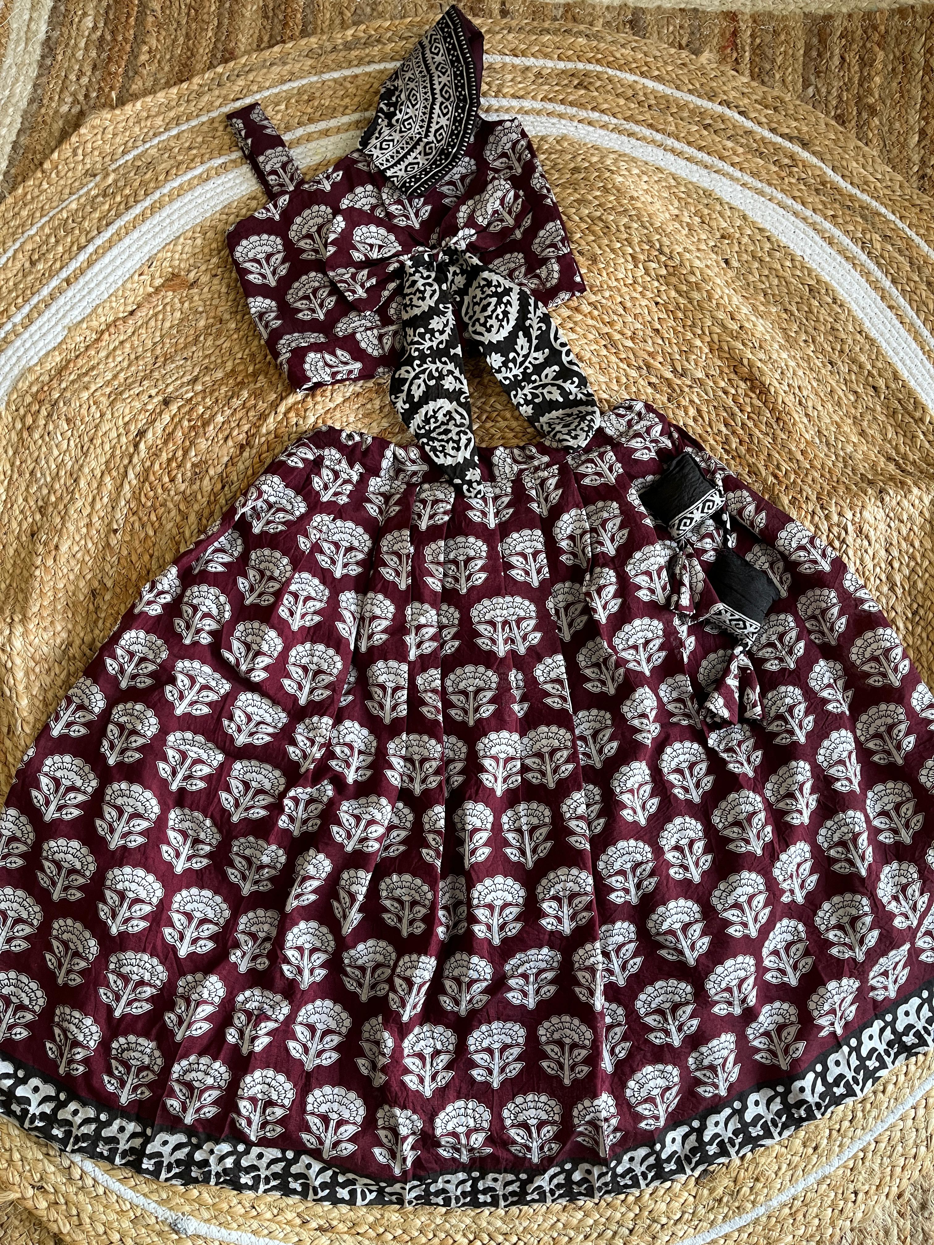 Mini Maroon Blossom Lehenga Set