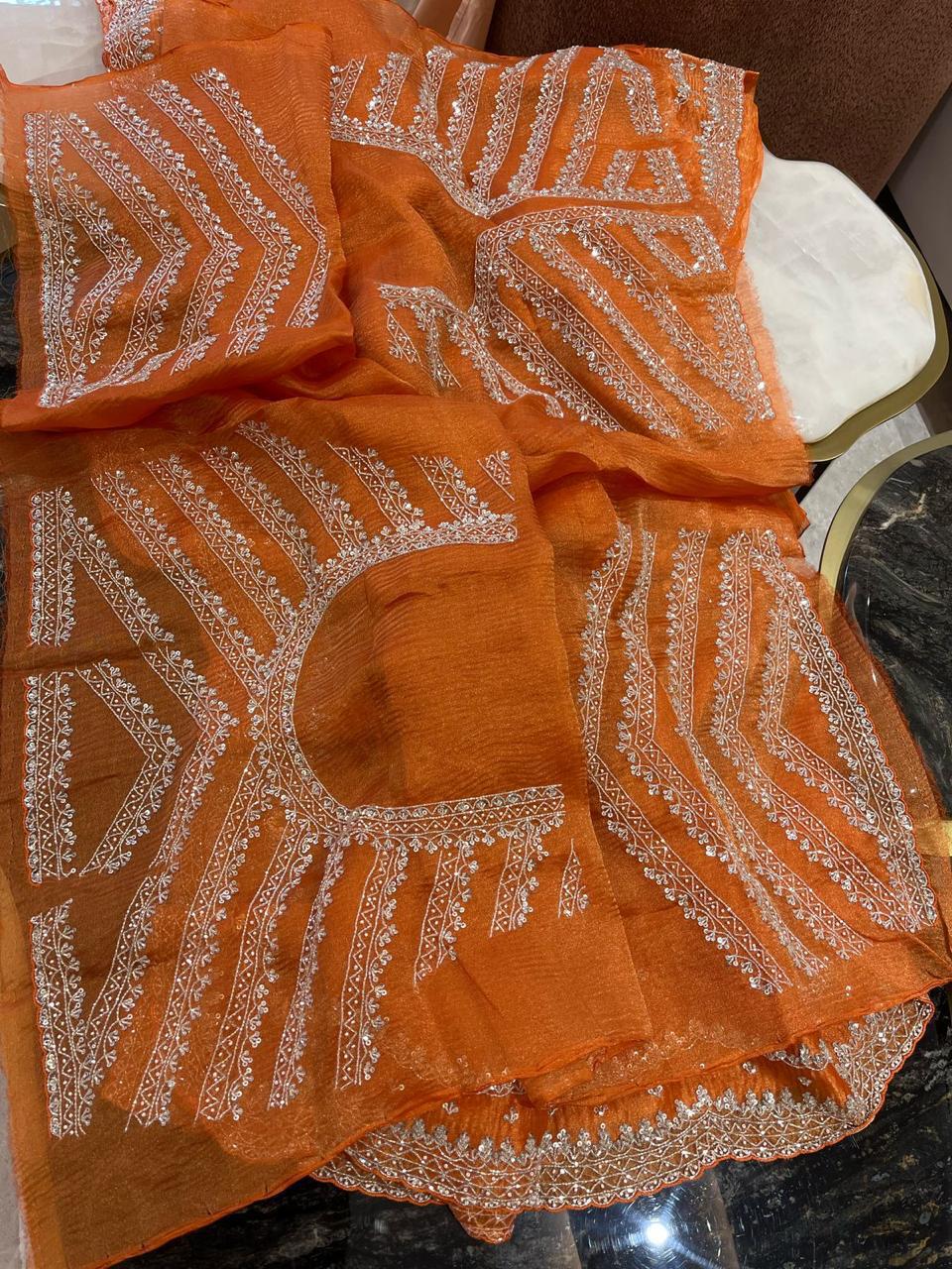 Orange Handwork Saree