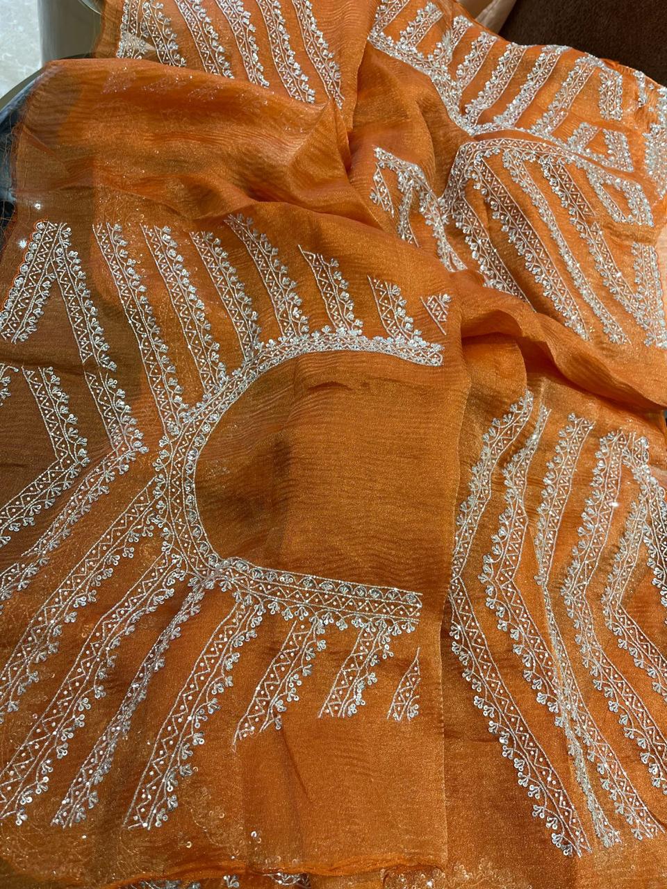 Orange Handwork Saree