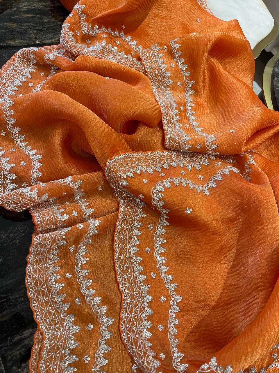 Orange Handwork Saree