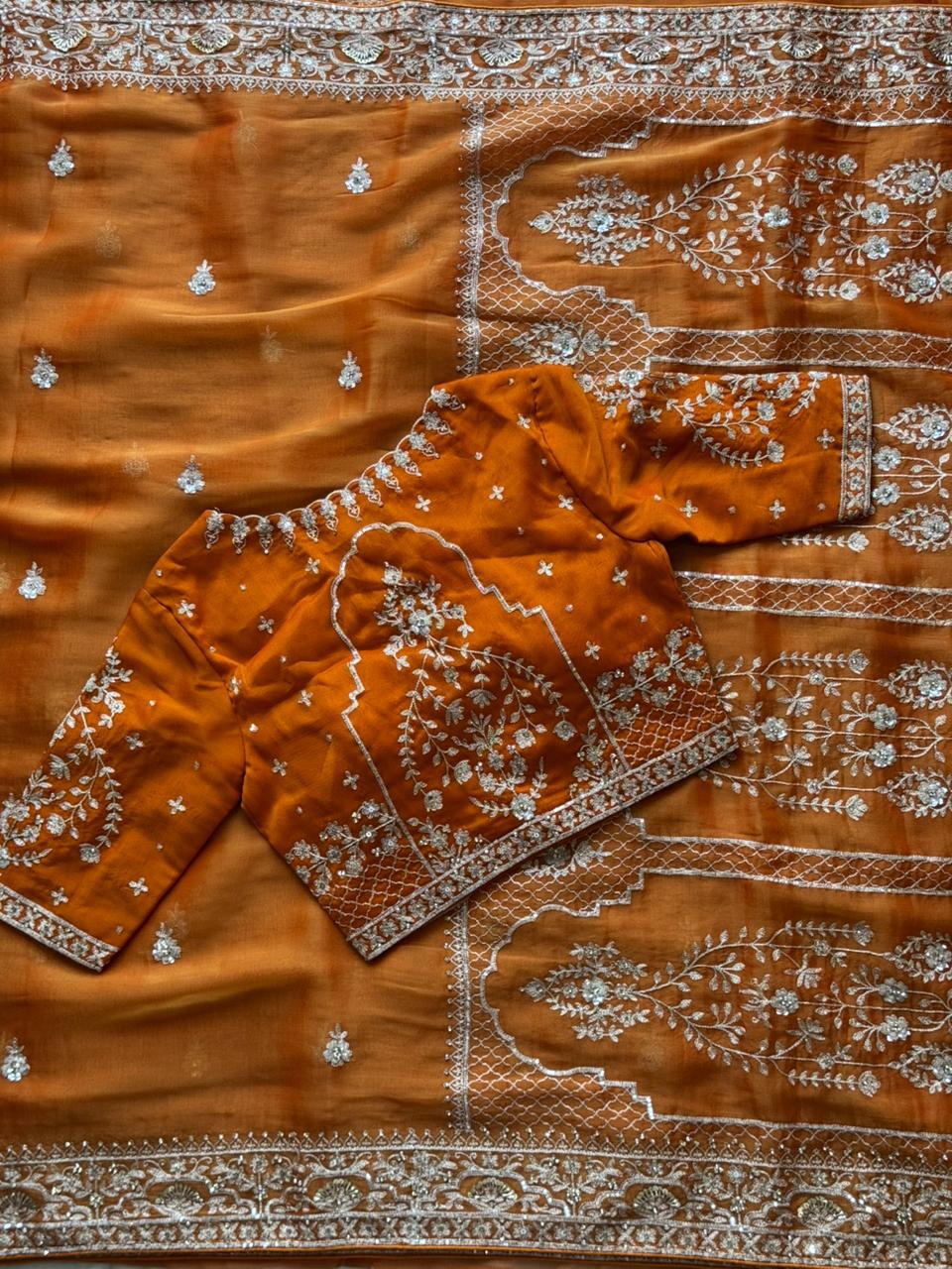 Orange Aari Work Saree