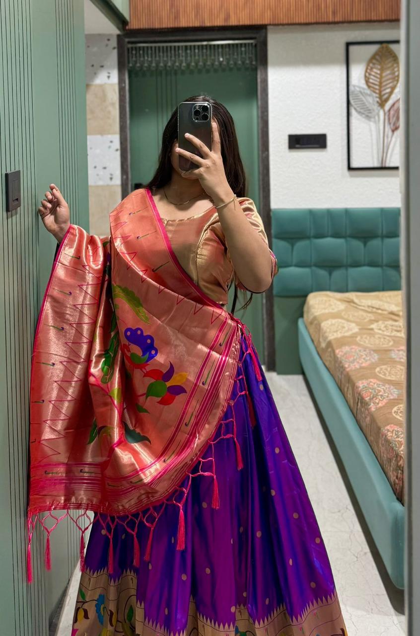 Purple Pattu Lehenga Sets