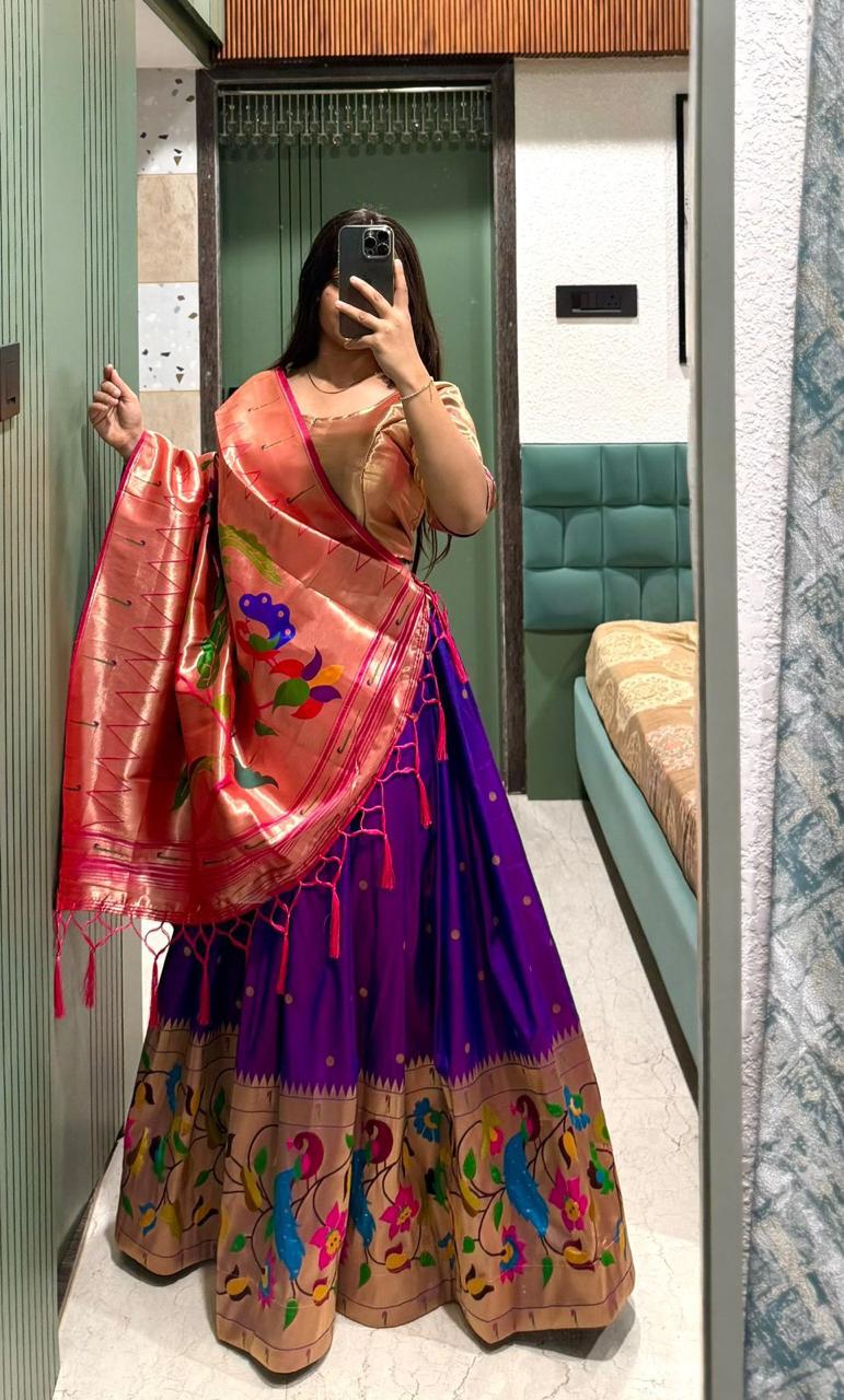 Purple Pattu Lehenga Sets