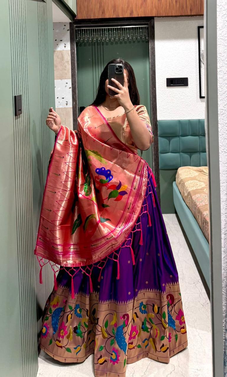 Purple Pattu Lehenga Sets