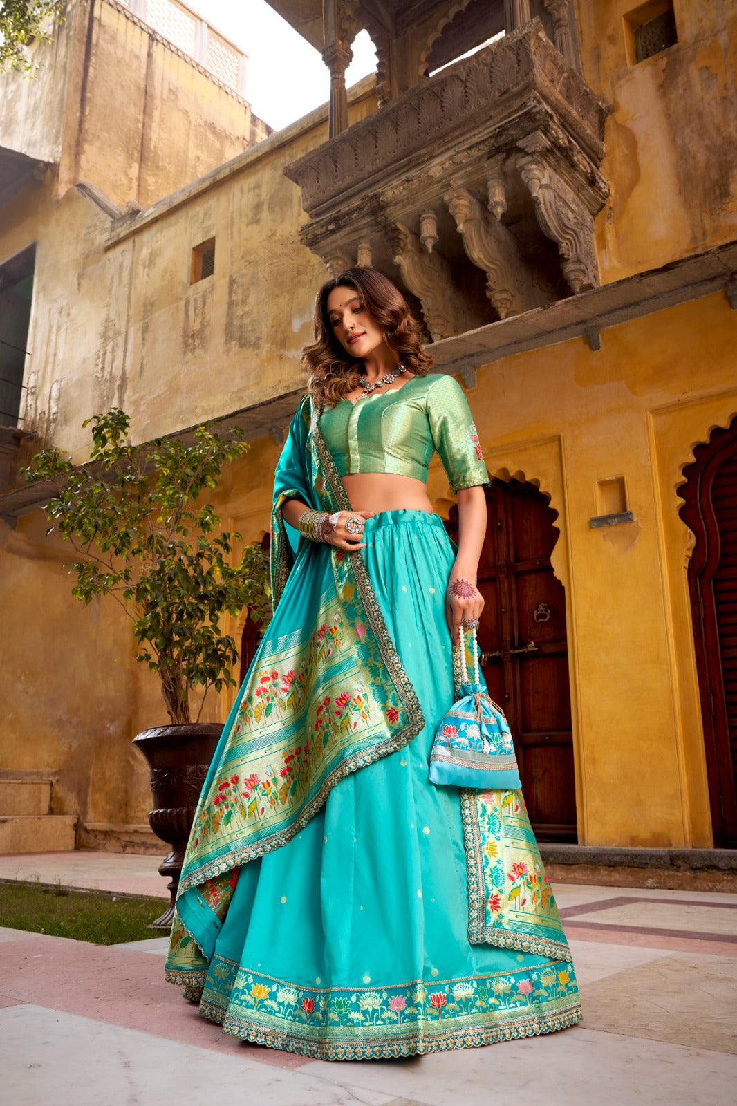 Harit Paithani Silk Lehenga Set