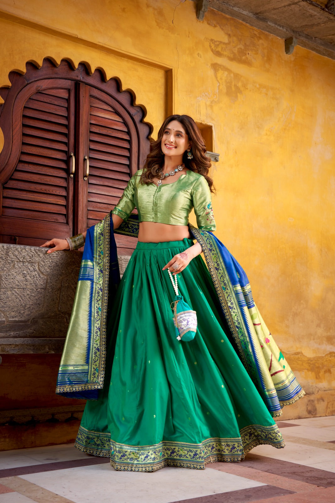 Harit Paithani Silk Lehenga Set