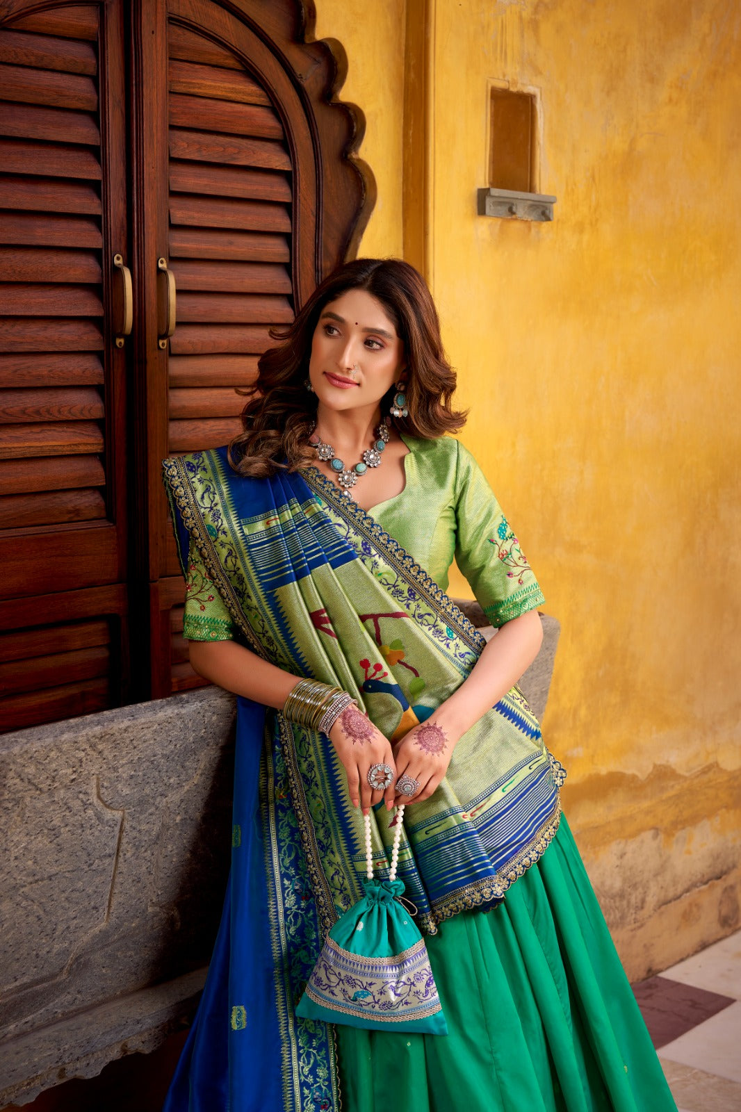 Harit Paithani Silk Lehenga Set