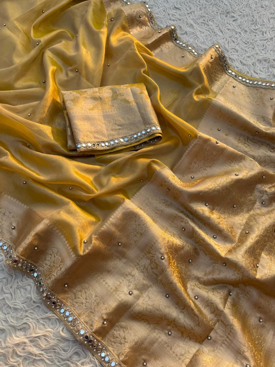 Yellow tissue saree