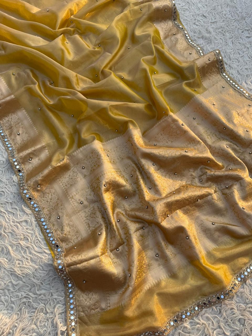 Yellow tissue saree