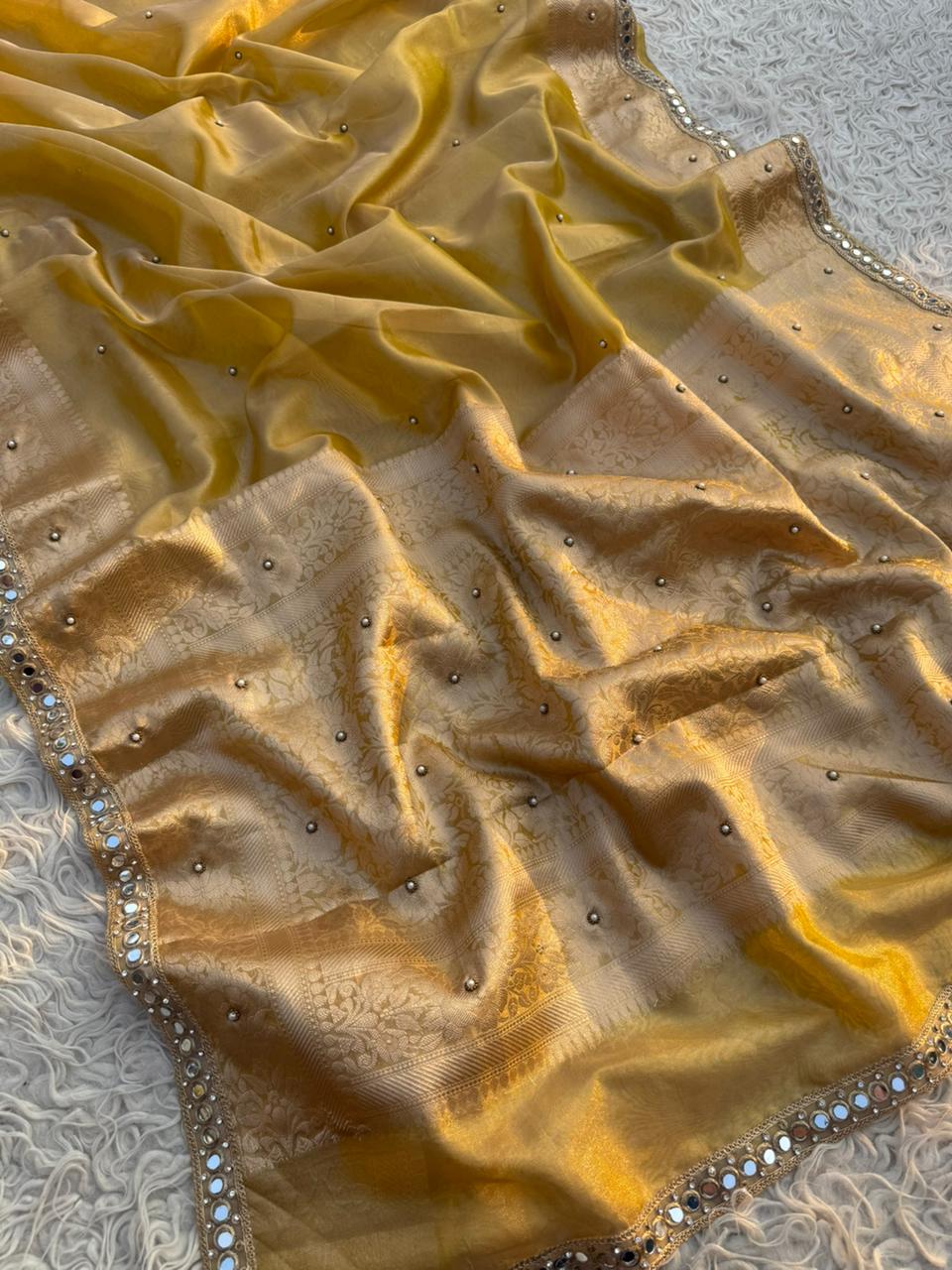Yellow tissue saree