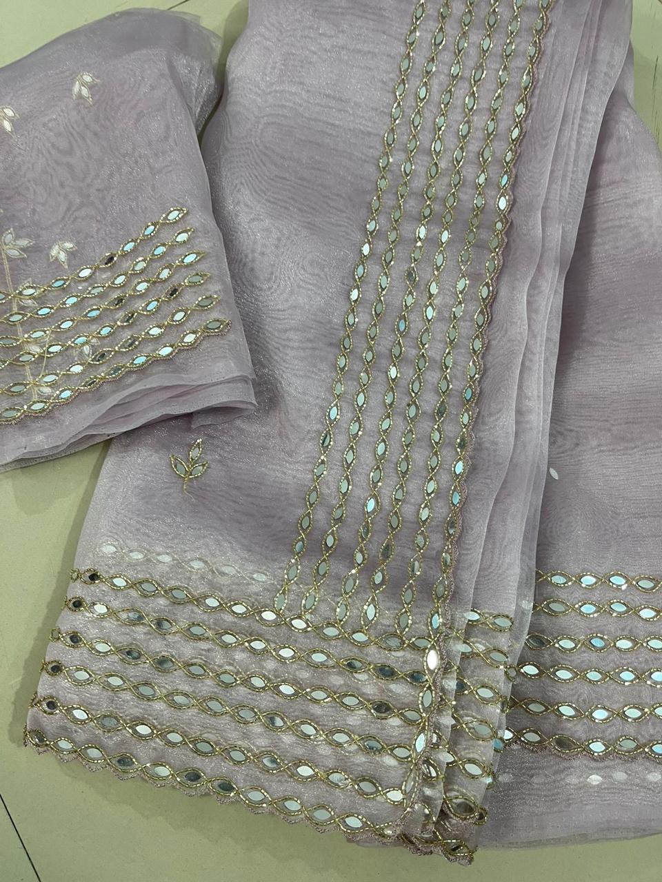 pastel mirror saree