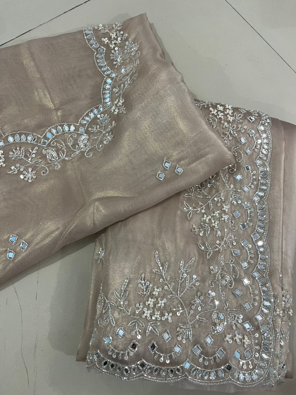 Tissue Shimmer Mirror Work Saree