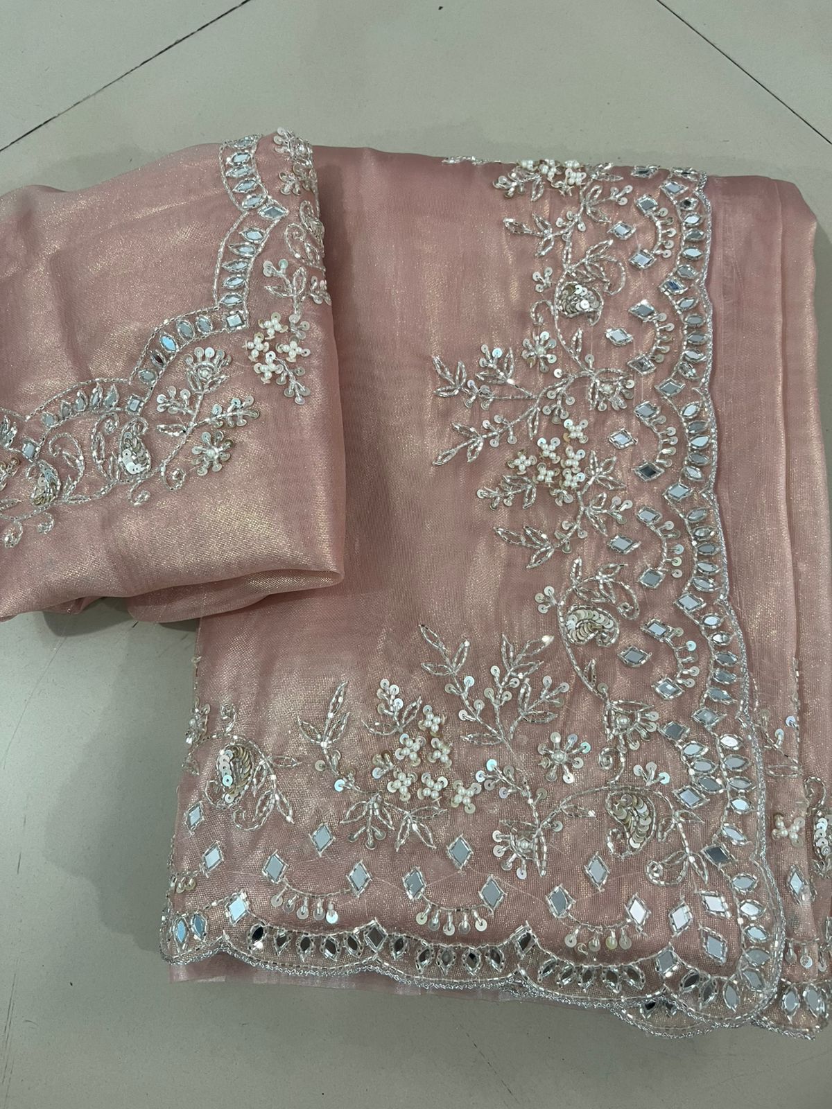 Tissue Shimmer Mirror Work Saree
