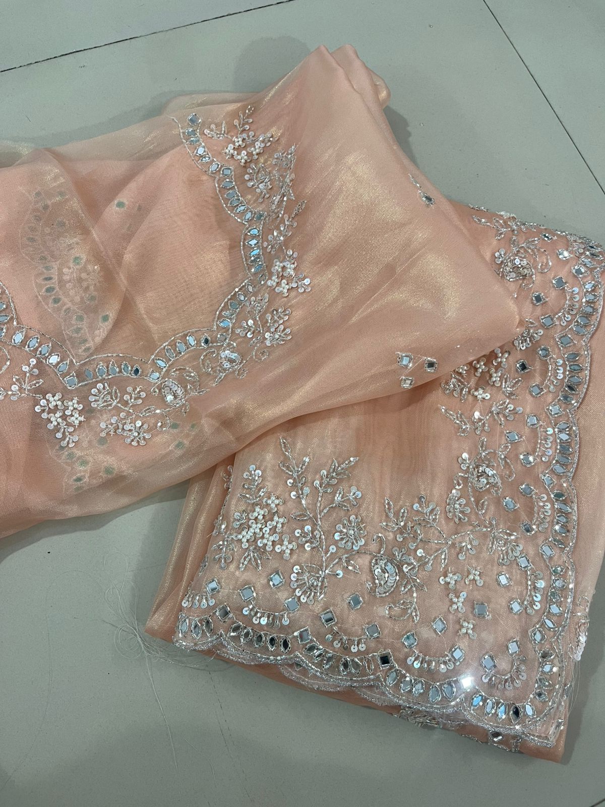 Tissue Shimmer Mirror Work Saree