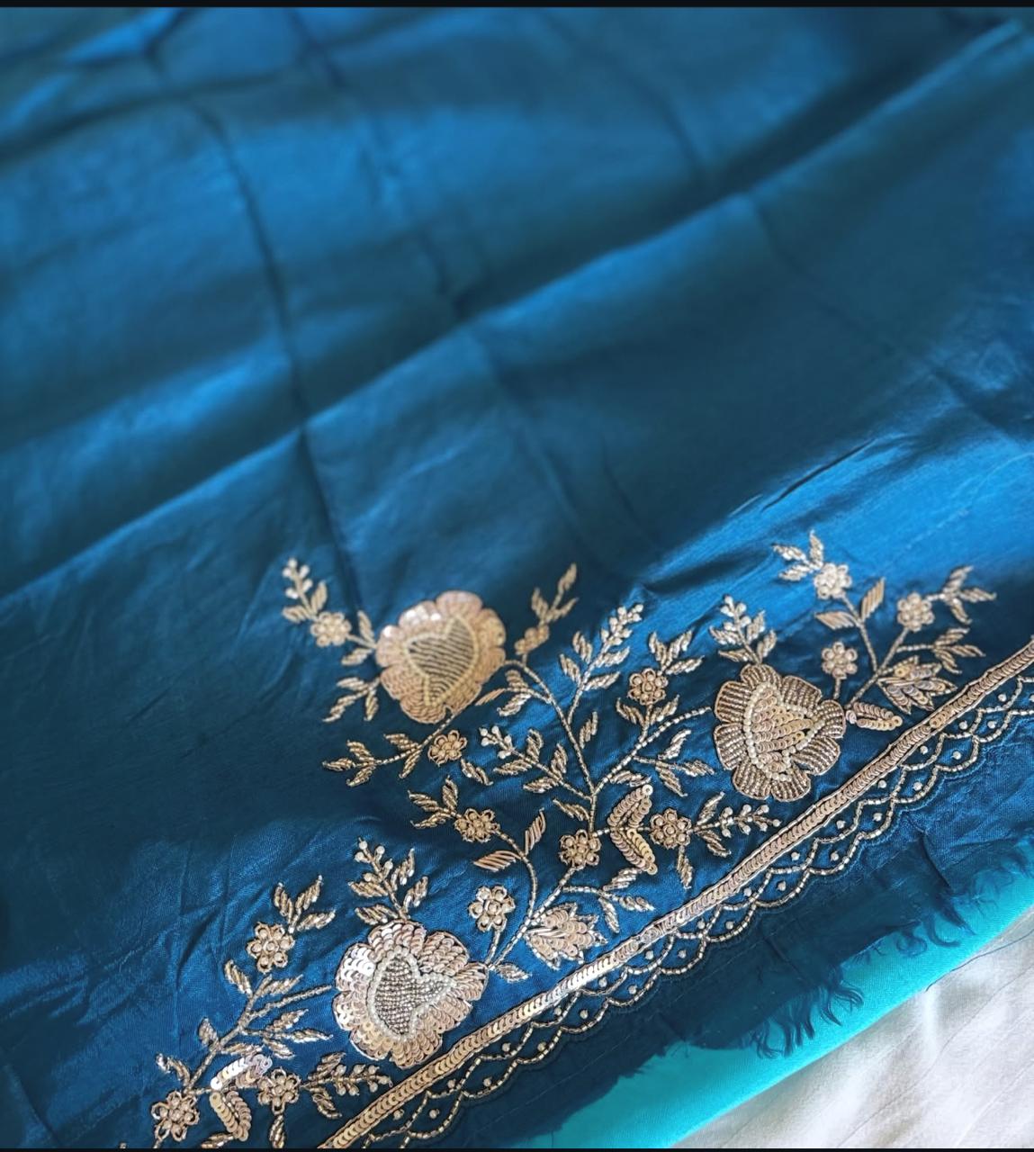 Ocean Teal Organza Saree