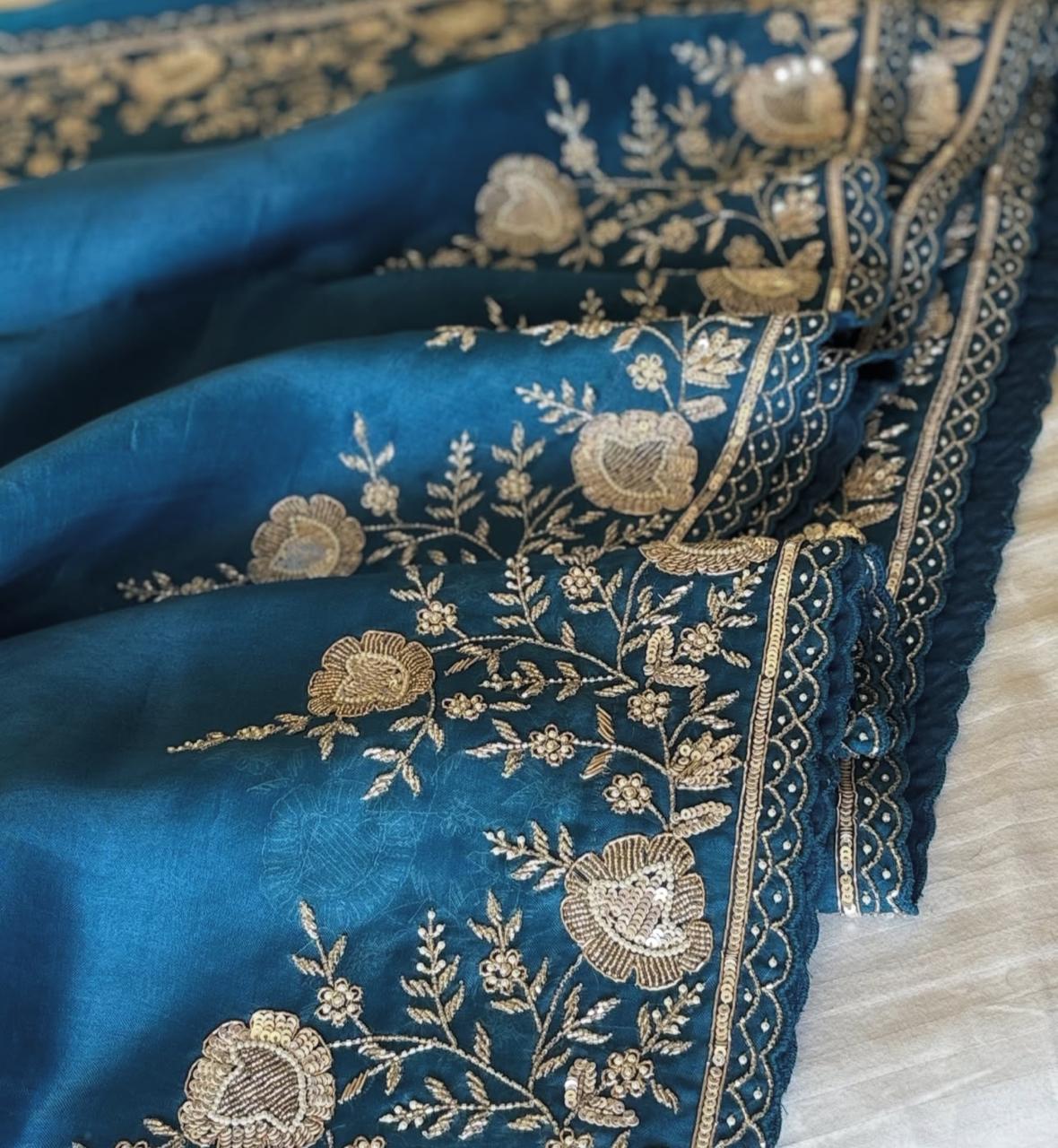 Ocean Teal Organza Saree