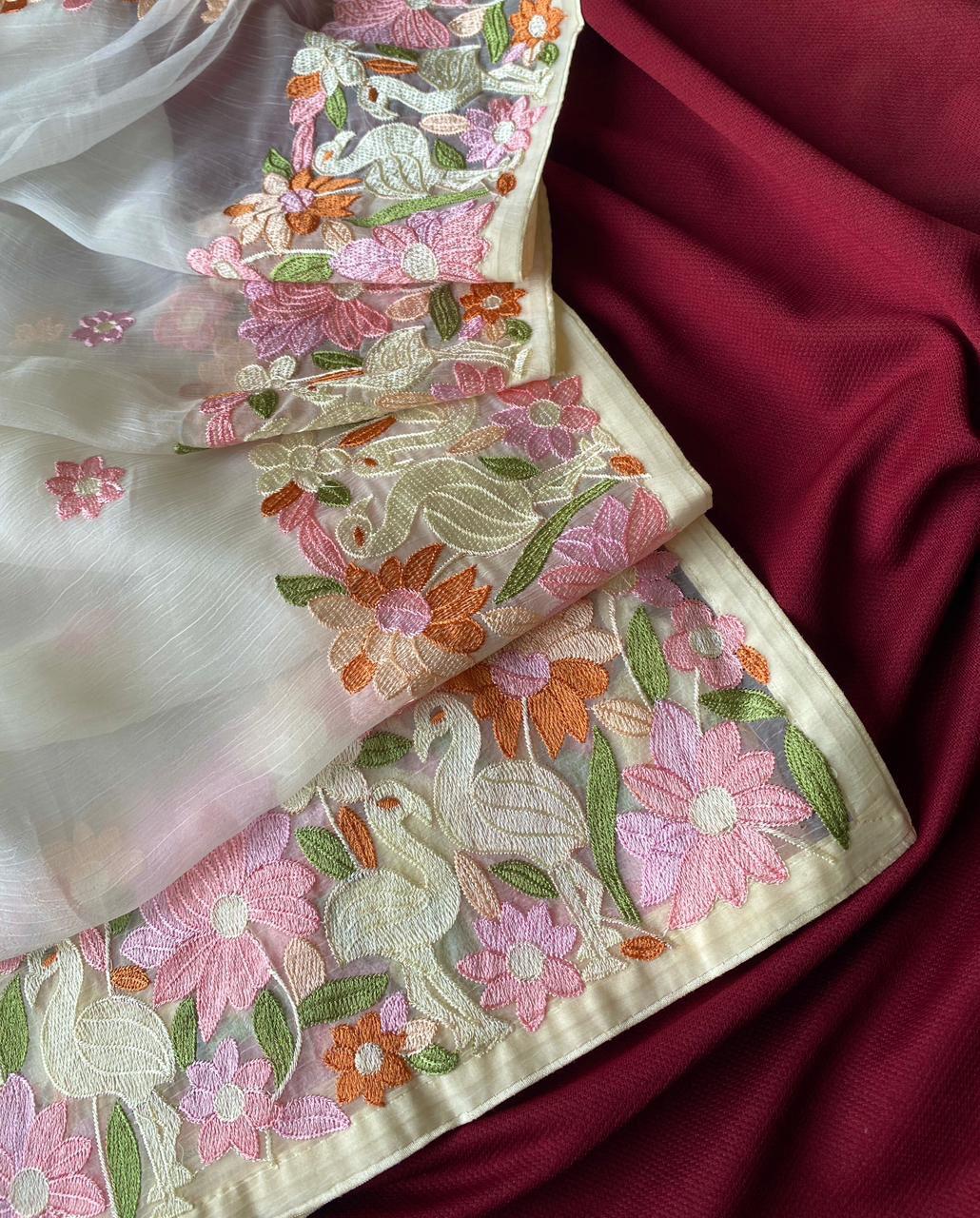 Ivory Bloom Premium Chiffon Saree