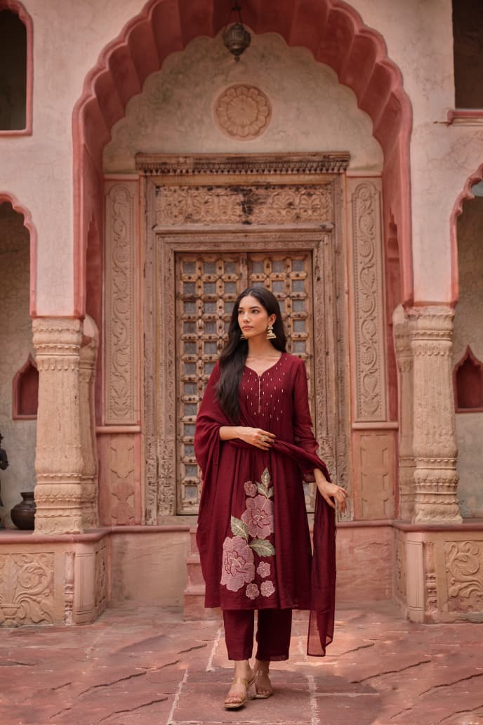 Maroon kurta set