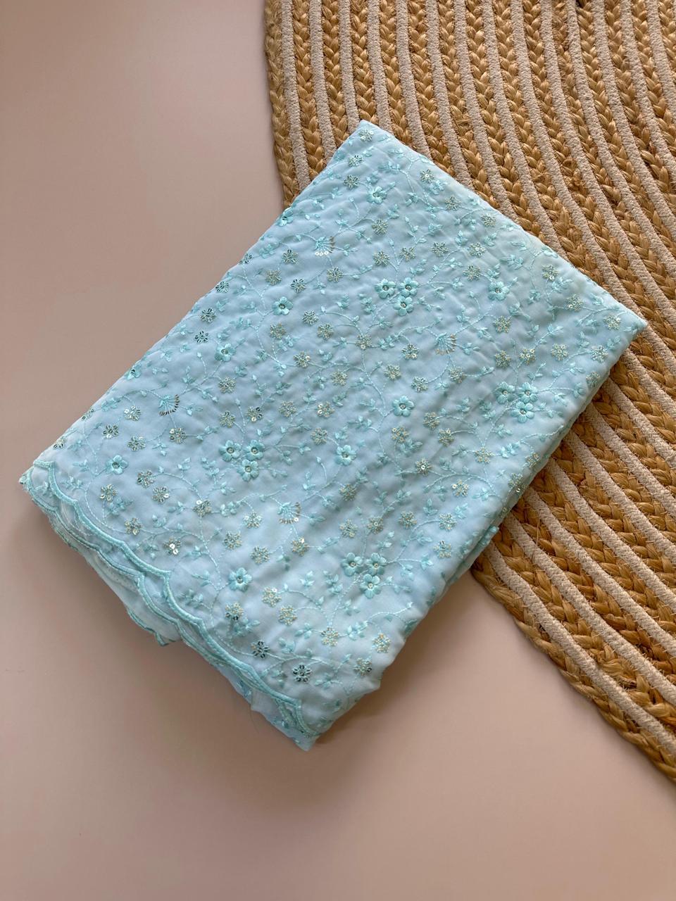 Sky Bloom Embroidered Georgette Saree